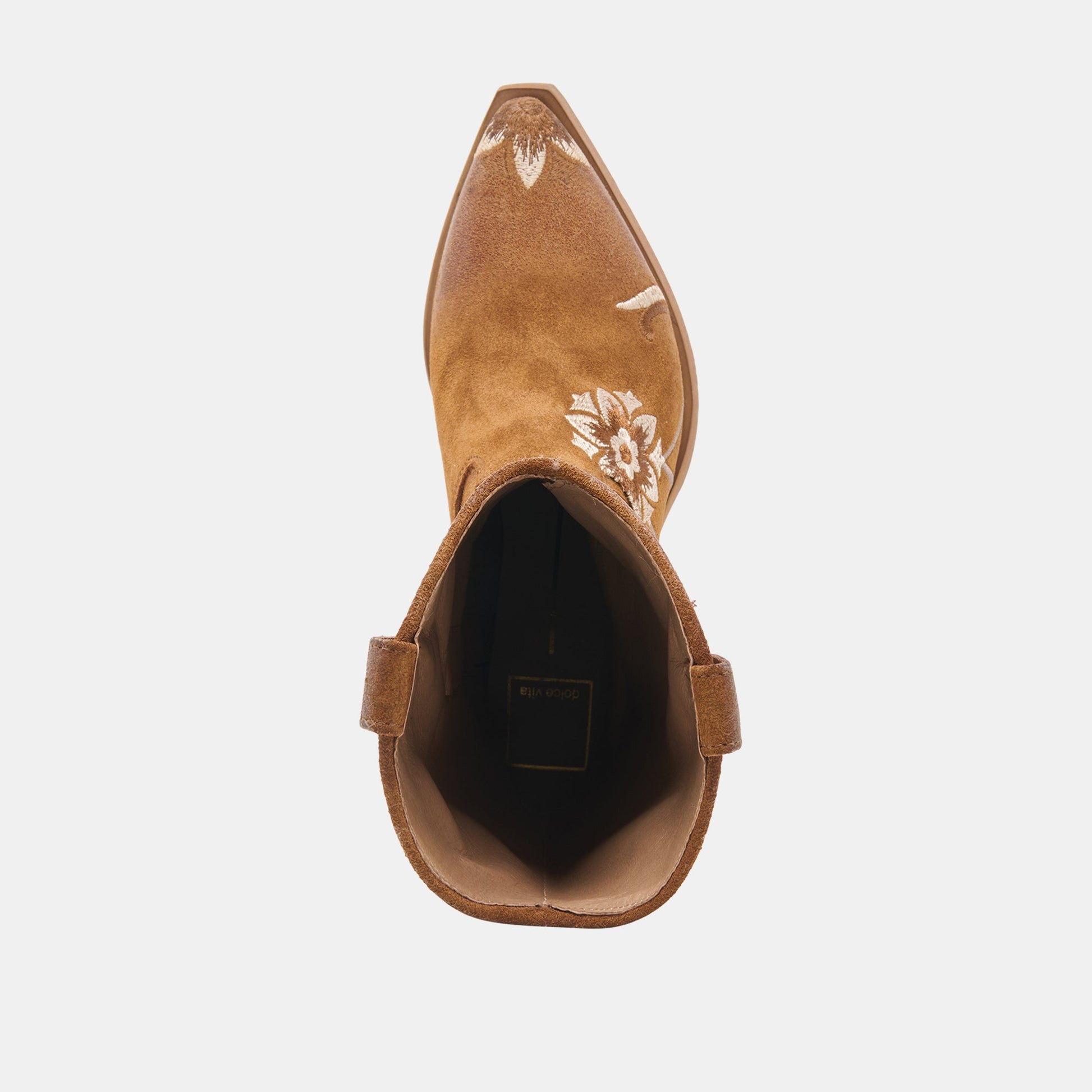 BRANDO Tan Suede Embroidered Pointed-Toe Western Boots