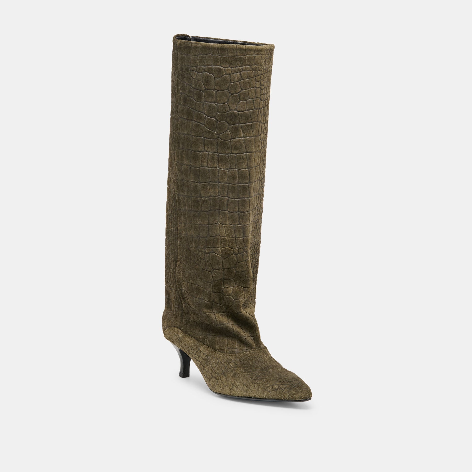 Roxla Olive Croco Embossed Leather Boots