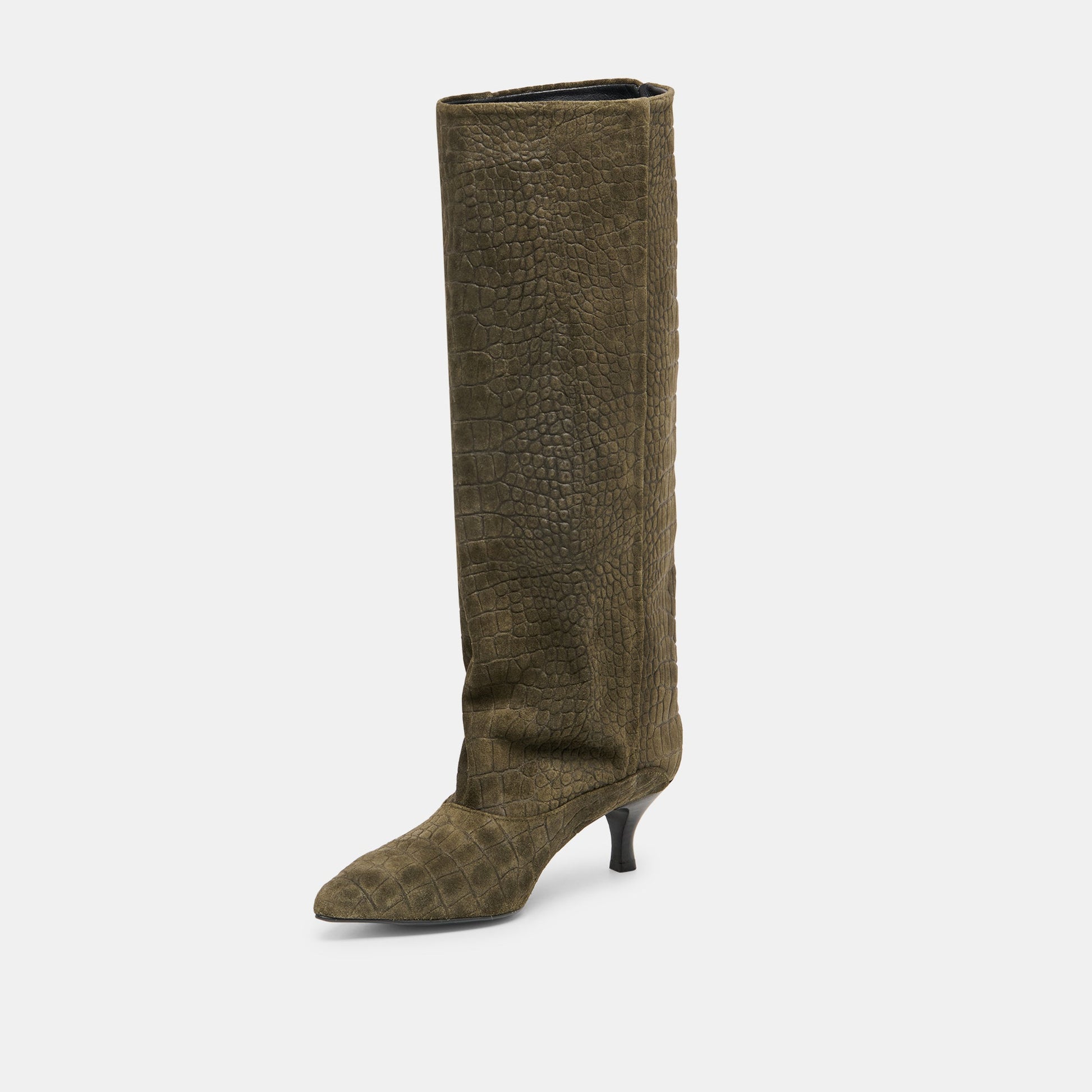Roxla Olive Croco Embossed Leather Boots