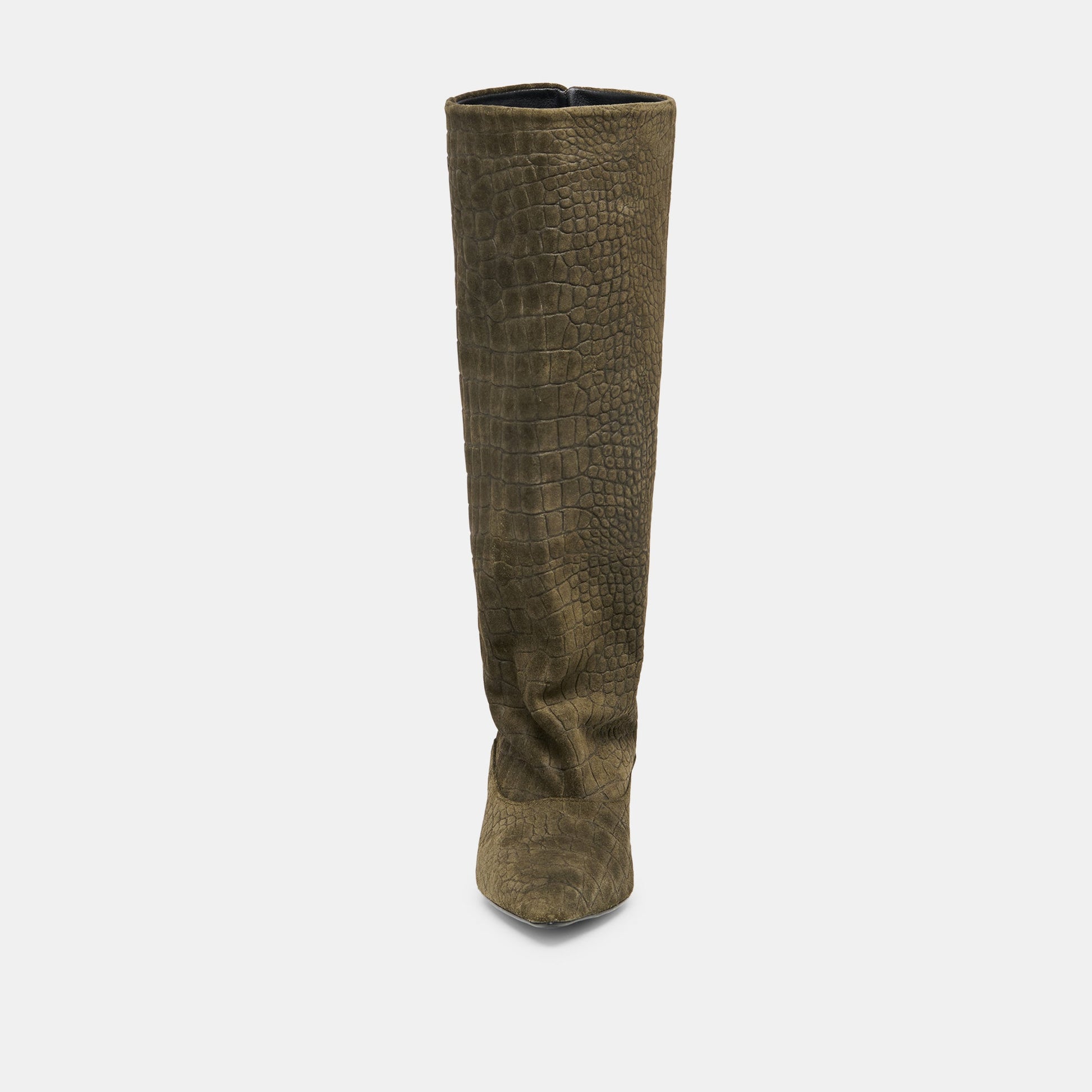 Roxla Olive Croco Embossed Leather Boots