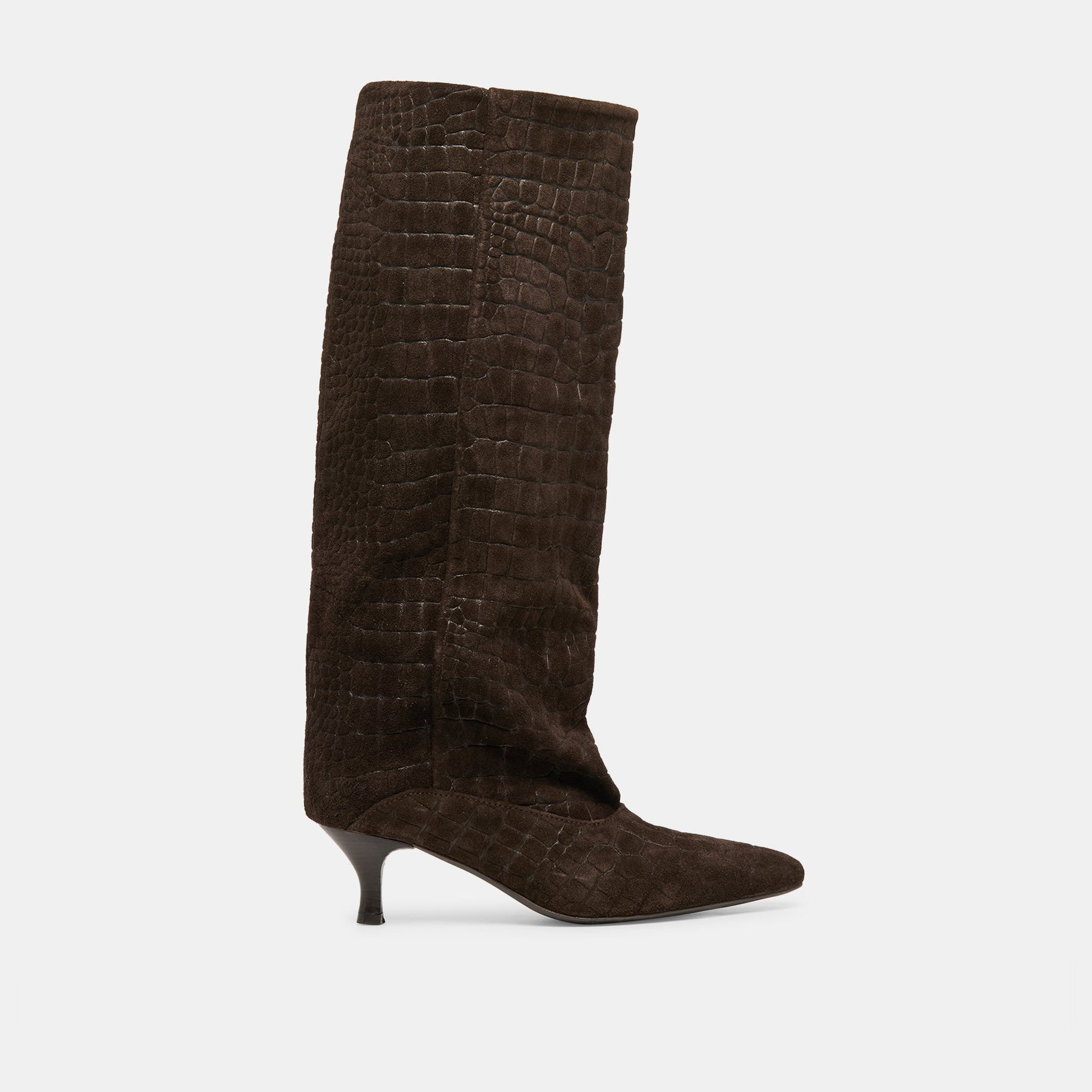 Roxla Dk Chocolate Croco Embossed Leather Boots