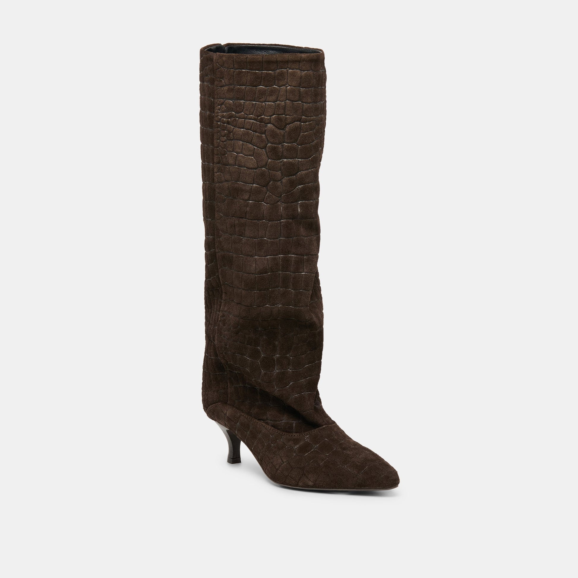 Roxla Dk Chocolate Croco Embossed Leather Boots
