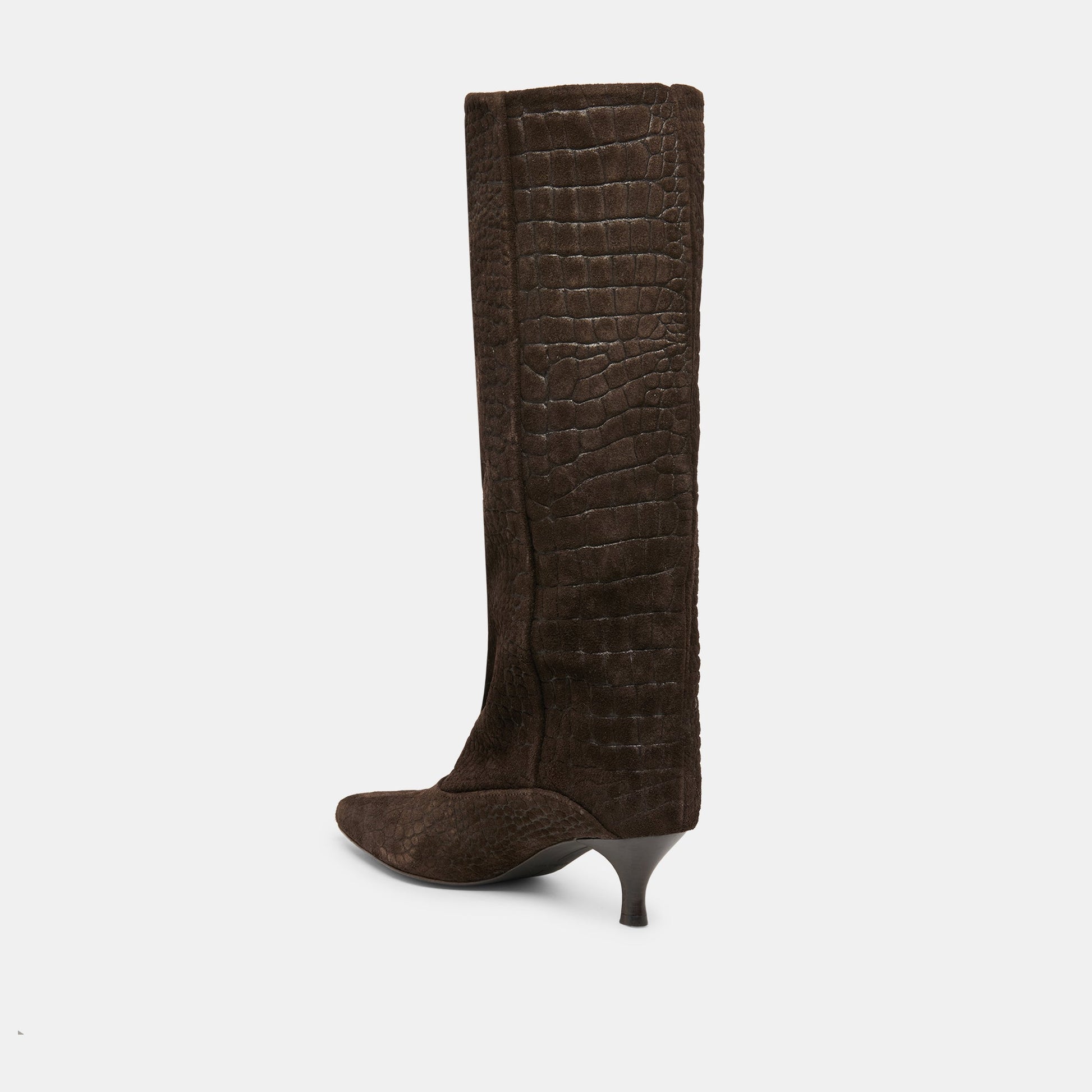 Roxla Dk Chocolate Croco Embossed Leather Boots