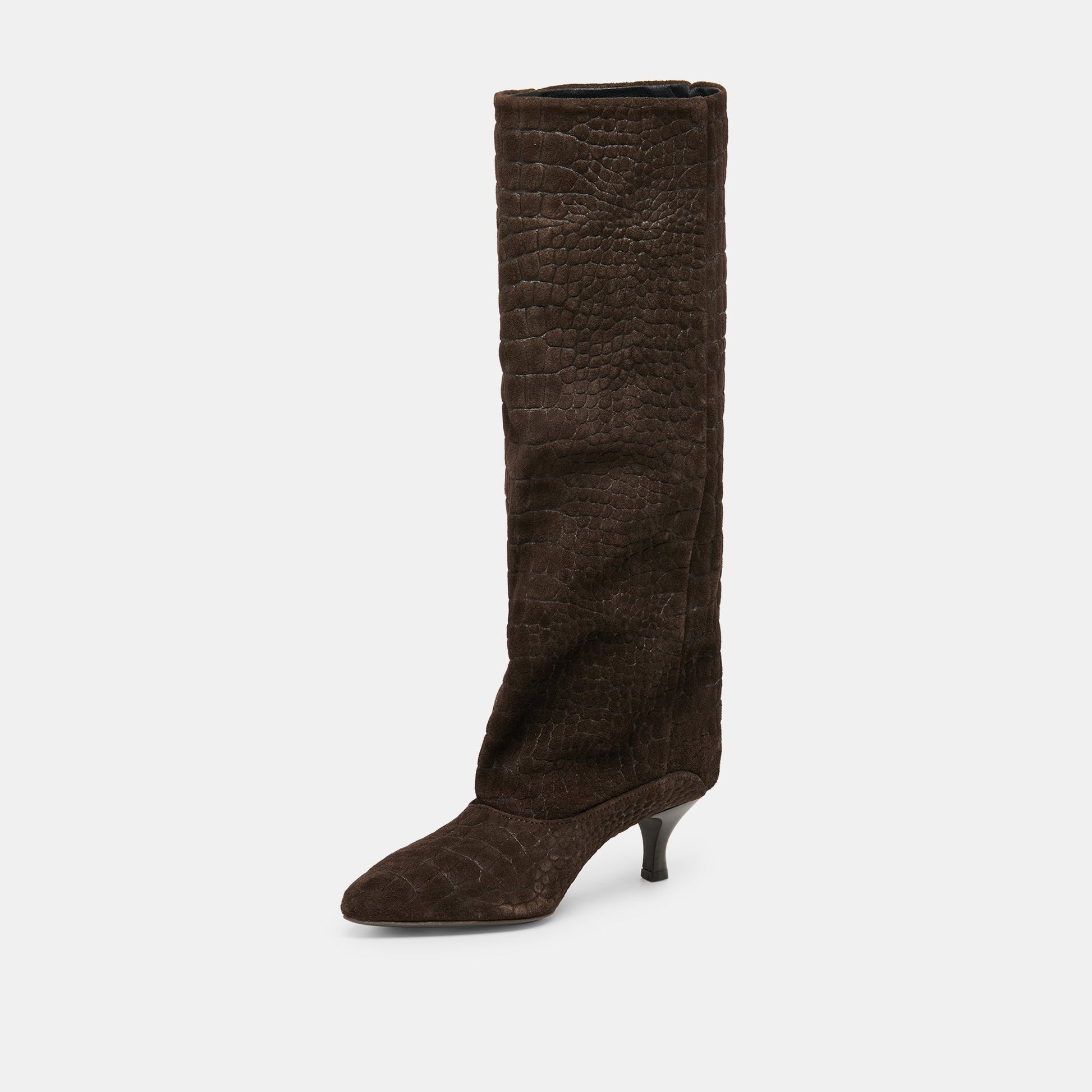 Roxla Dk Chocolate Croco Embossed Leather Boots