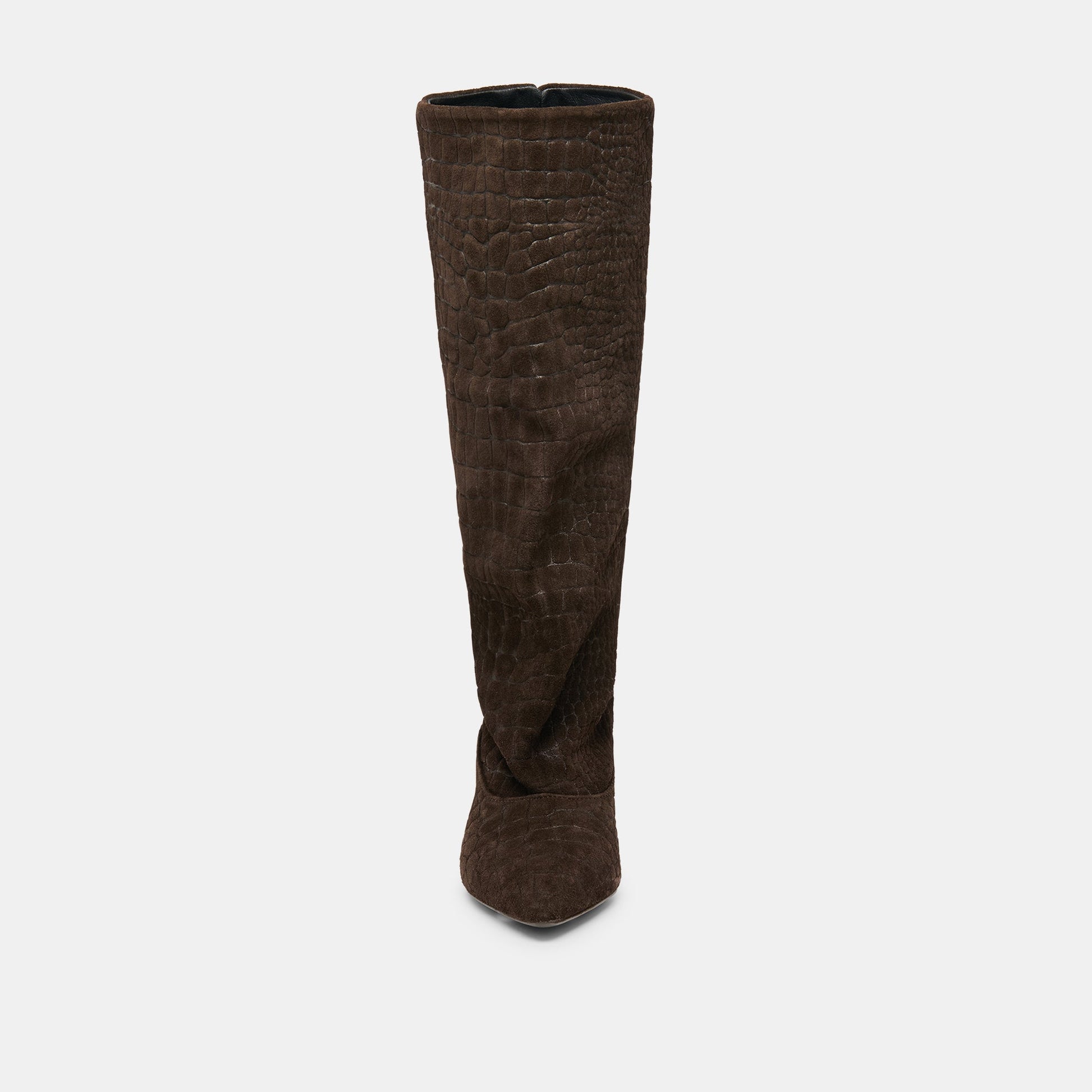 Roxla Dk Chocolate Croco Embossed Leather Boots