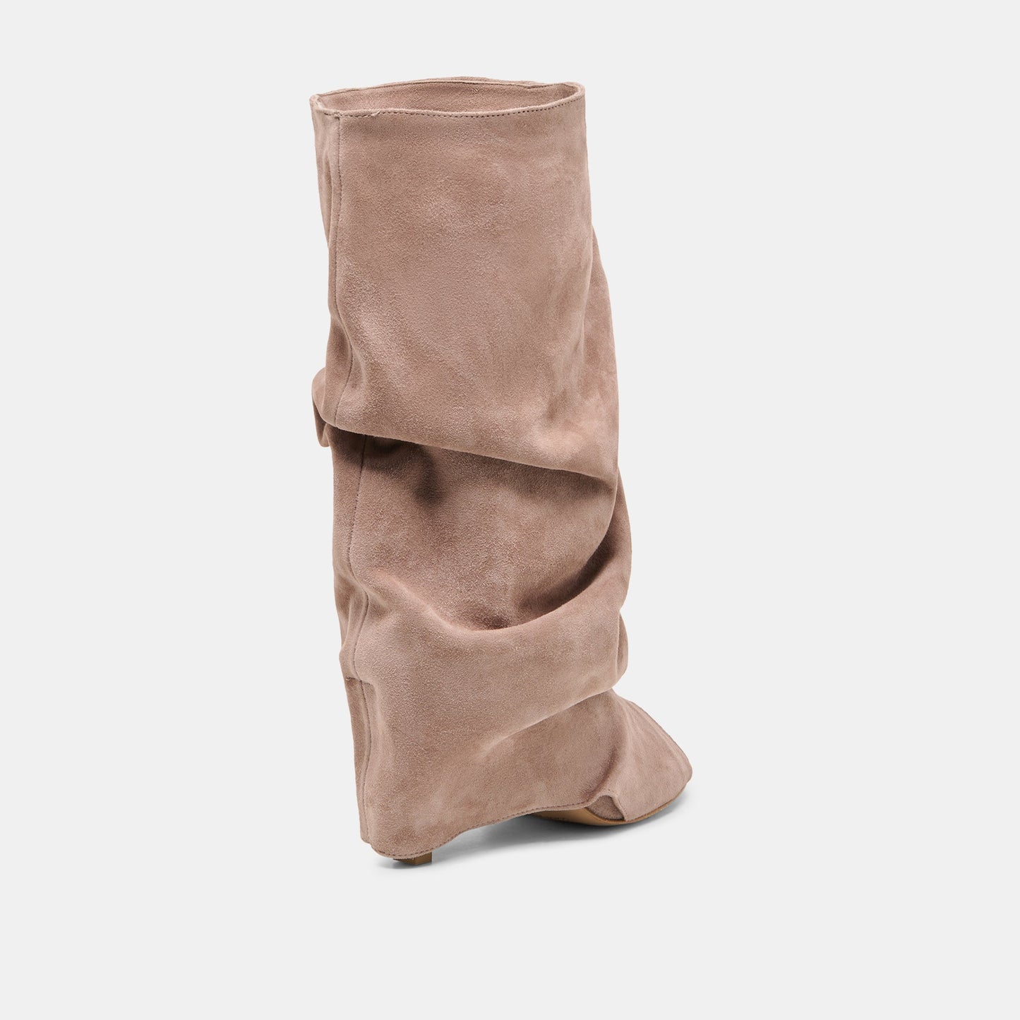 CLYFF Taupe Suede Slouch Foldover Open-Toe Boots
