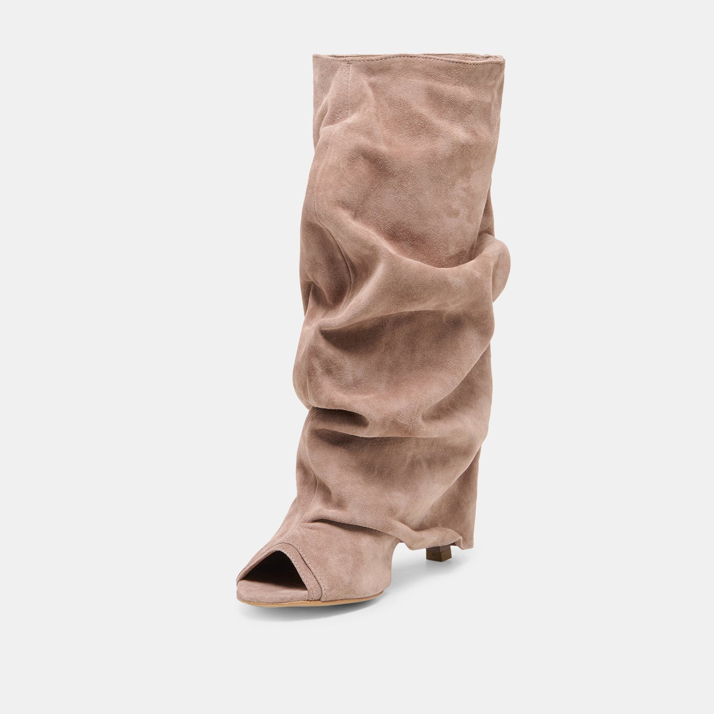 CLYFF Taupe Suede Slouch Foldover Open-Toe Boots