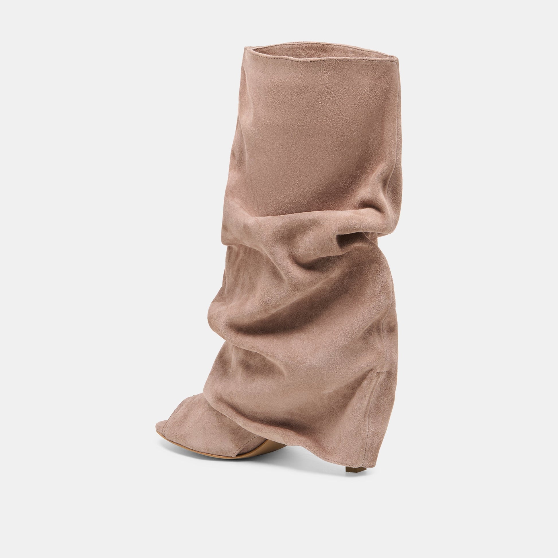 CLYFF Taupe Suede Slouch Foldover Open-Toe Boots