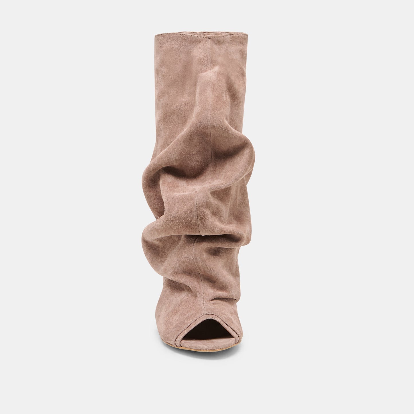 CLYFF Taupe Suede Slouch Foldover Open-Toe Boots