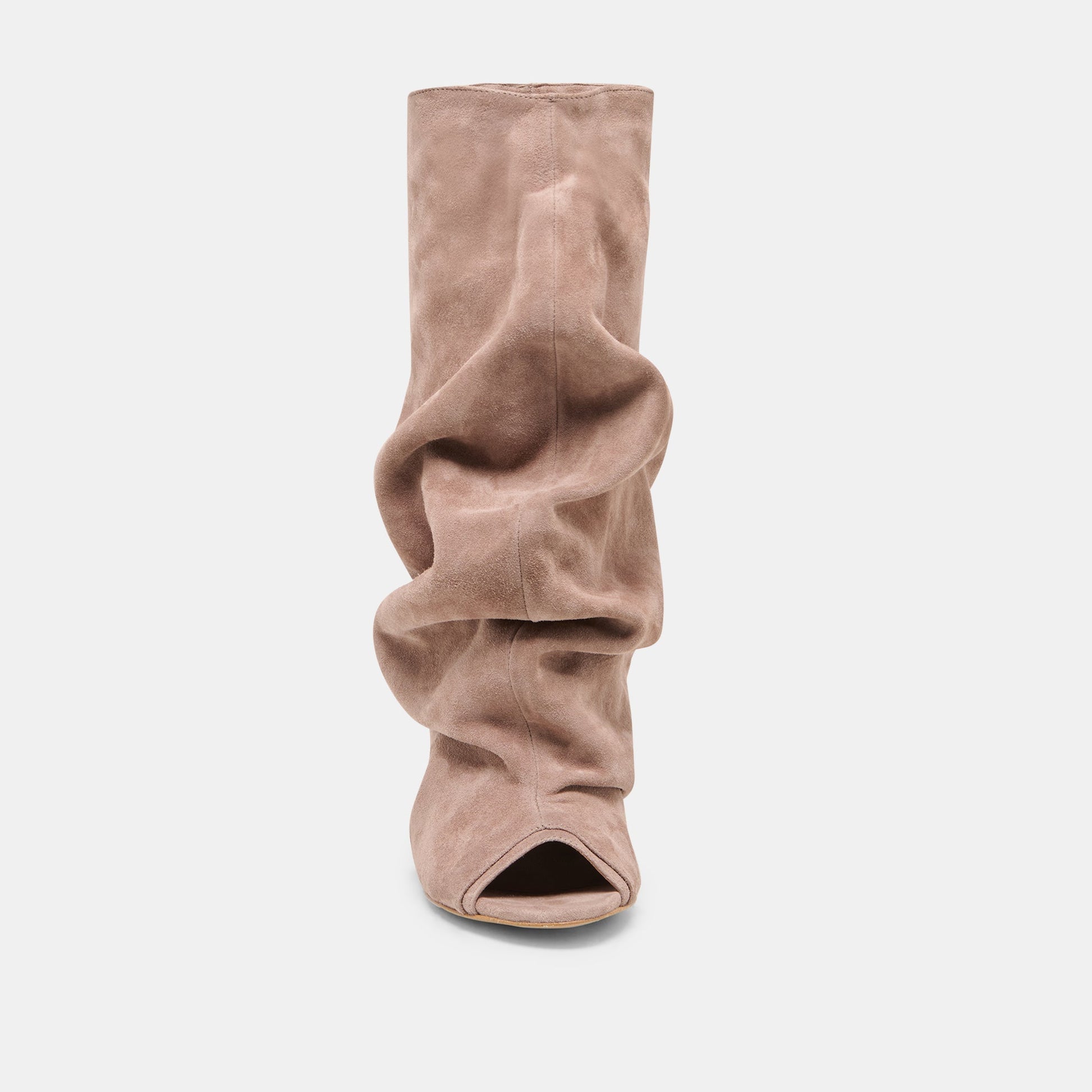 CLYFF Taupe Suede Slouch Foldover Open-Toe Boots