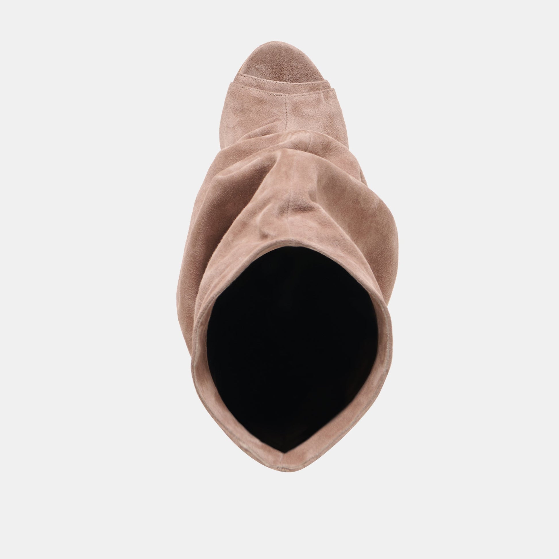 CLYFF Taupe Suede Slouch Foldover Open-Toe Boots