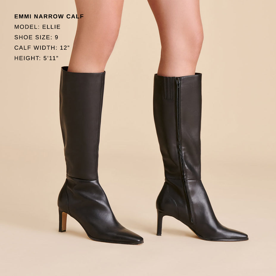 Emmi Black Leather Narrow Calf Boots