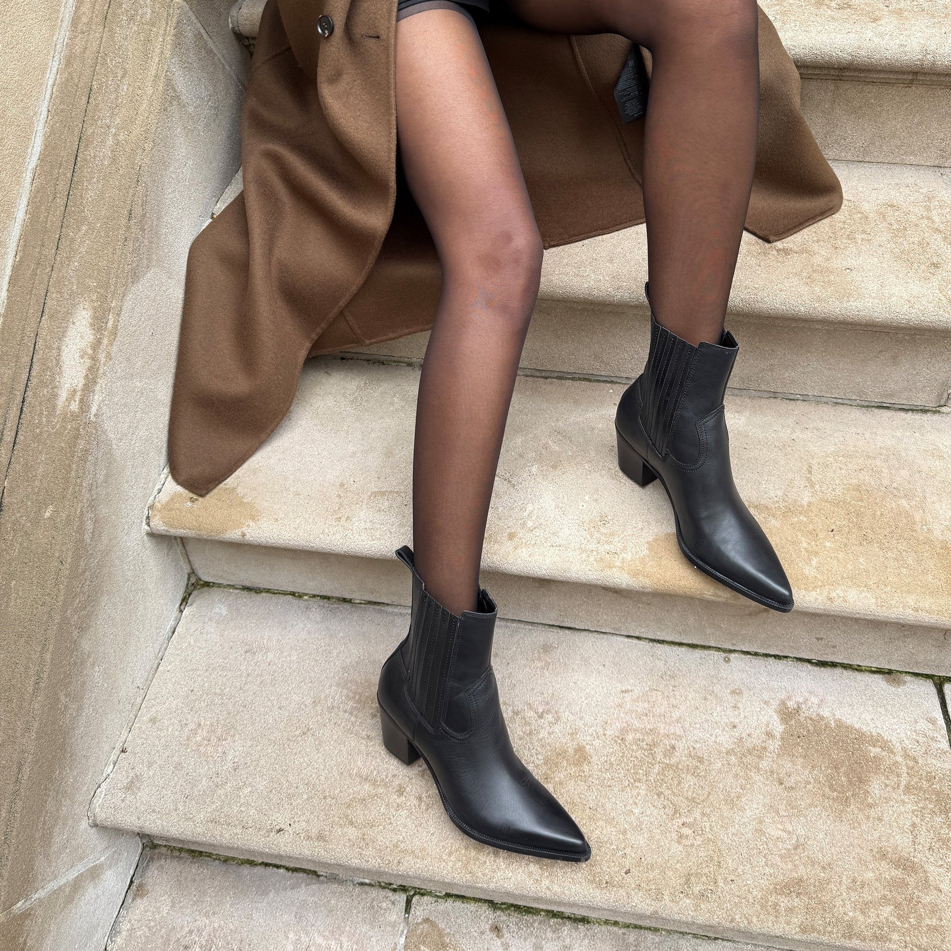 Slim Black Leather Booties