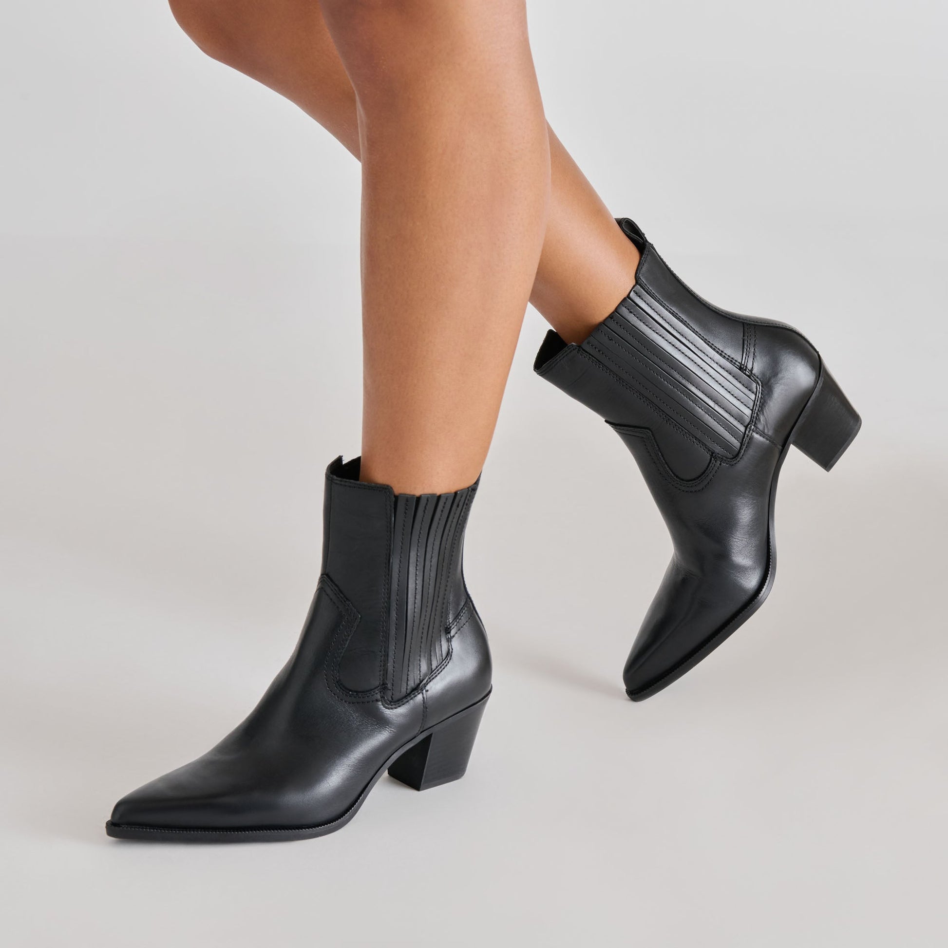 Slim Black Leather Booties