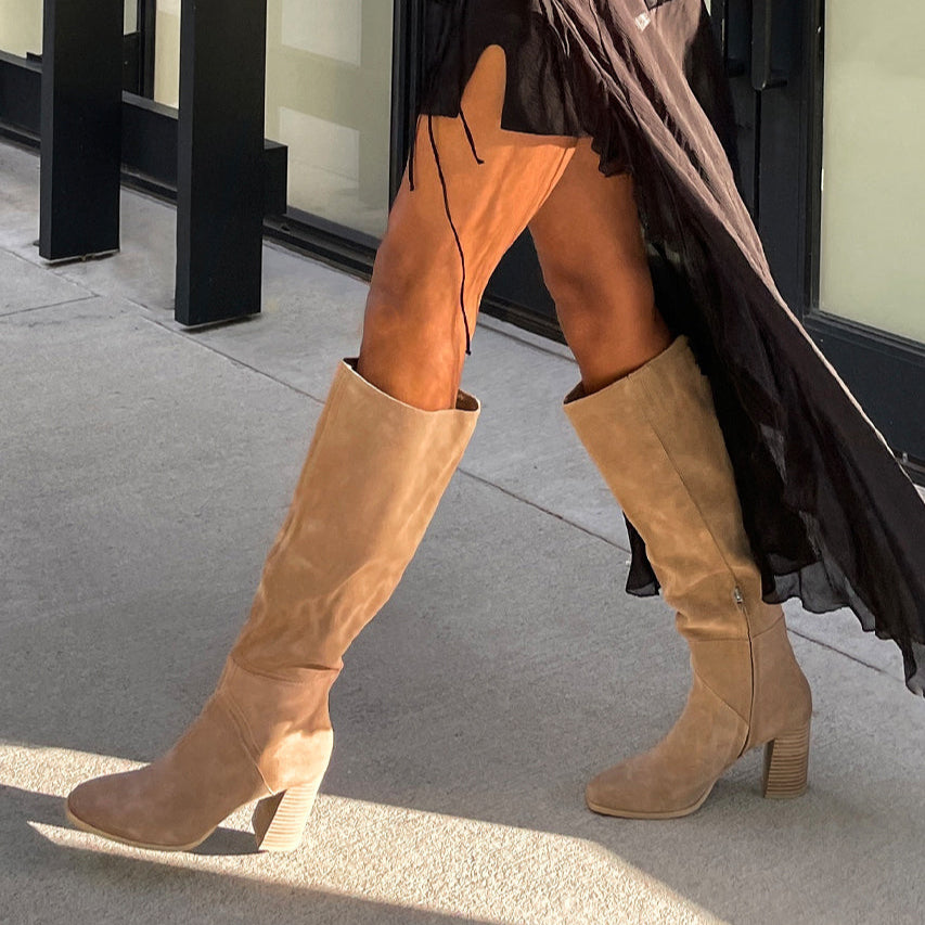 FYNN Boots Truffle Suede | Knee-High Truffle Suede Boots
 – Dolce Vita