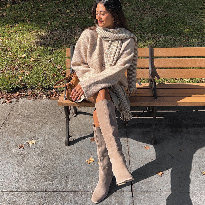 FYNN Boots Truffle Suede | Knee-High Truffle Suede Boots
 – Dolce Vita