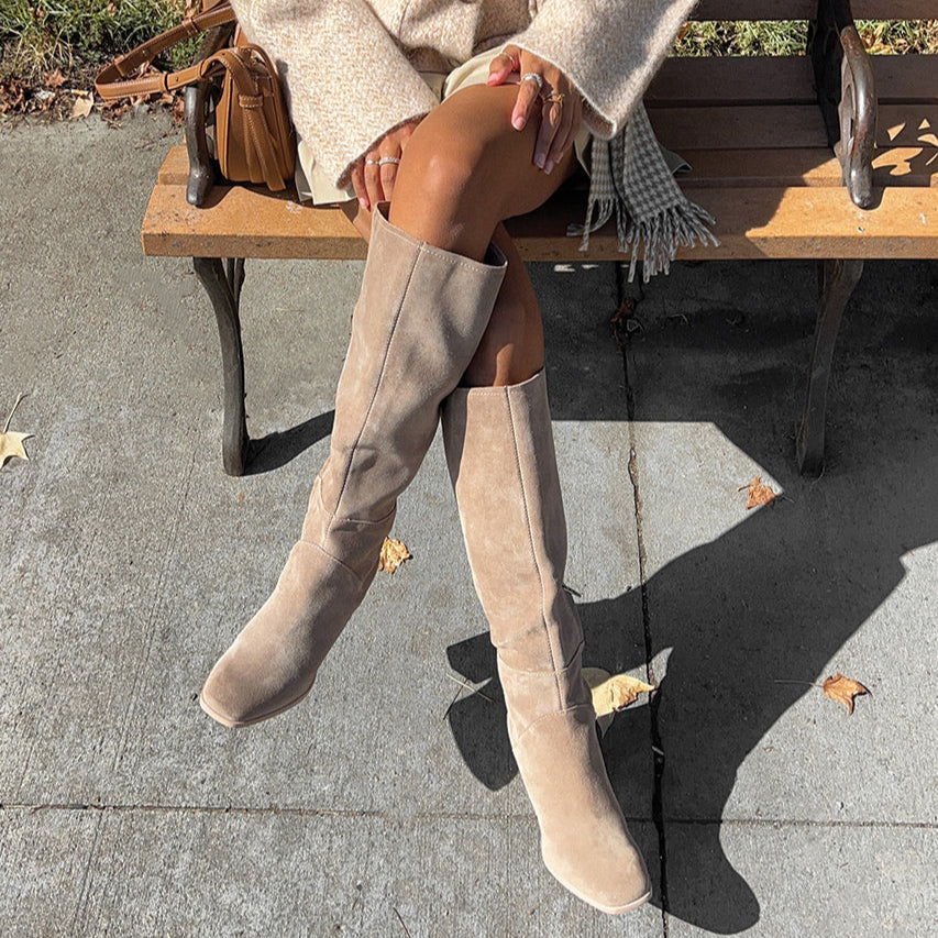 FYNN Boots Truffle Suede | Knee-High Truffle Suede Boots
 – Dolce Vita