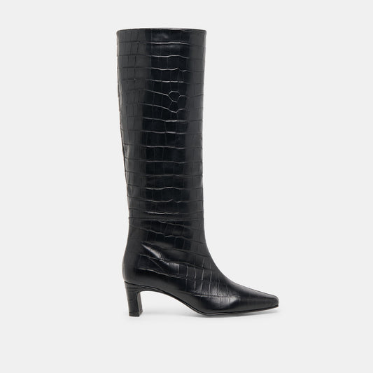 Trixi Noir Croco Embossed Leather Boots