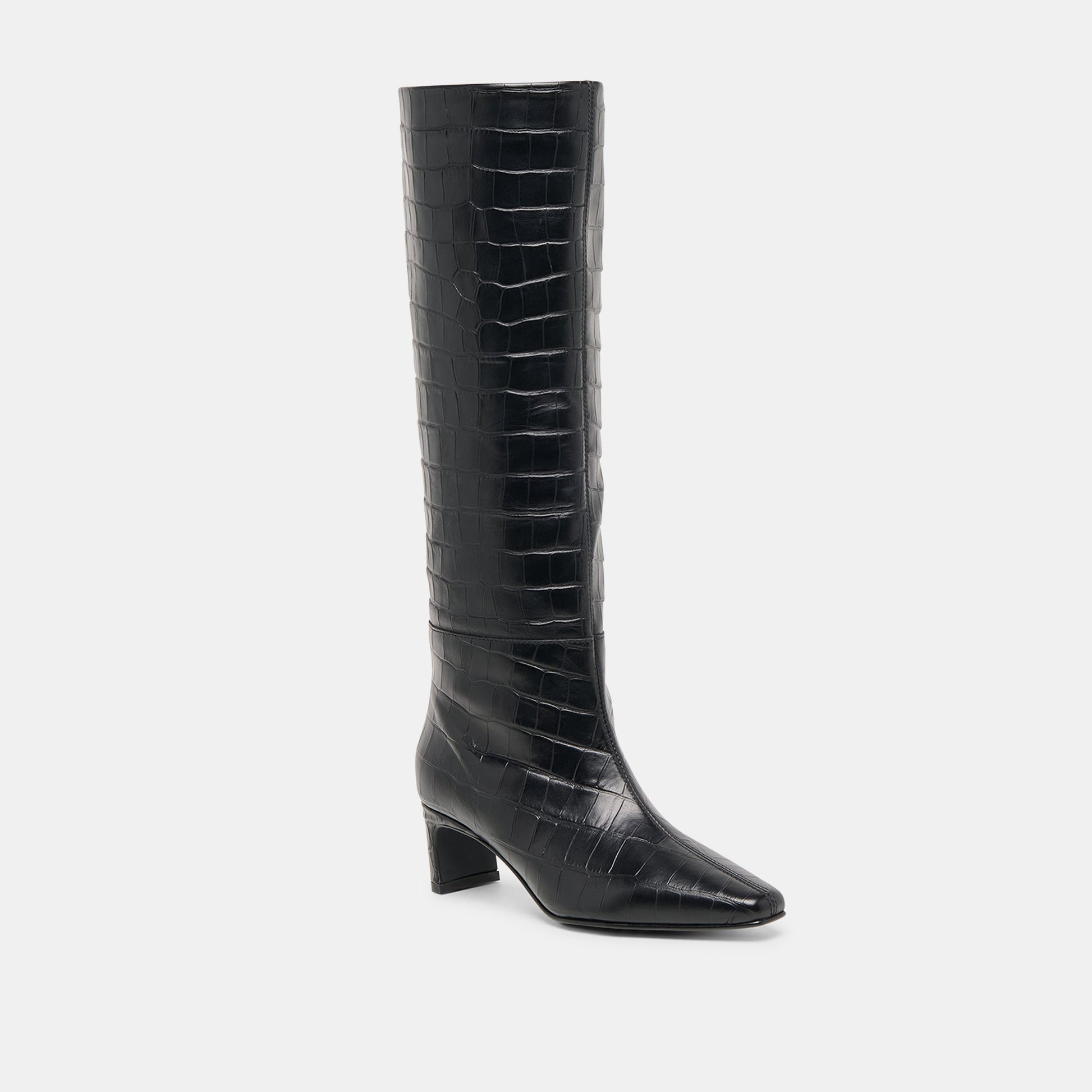 Trixi Noir Croco Embossed Leather Boots