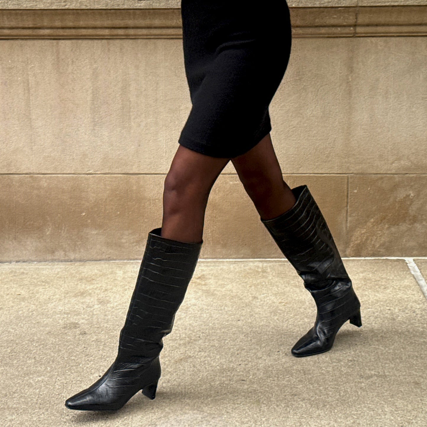 Trixi Noir Croco Embossed Leather Boots