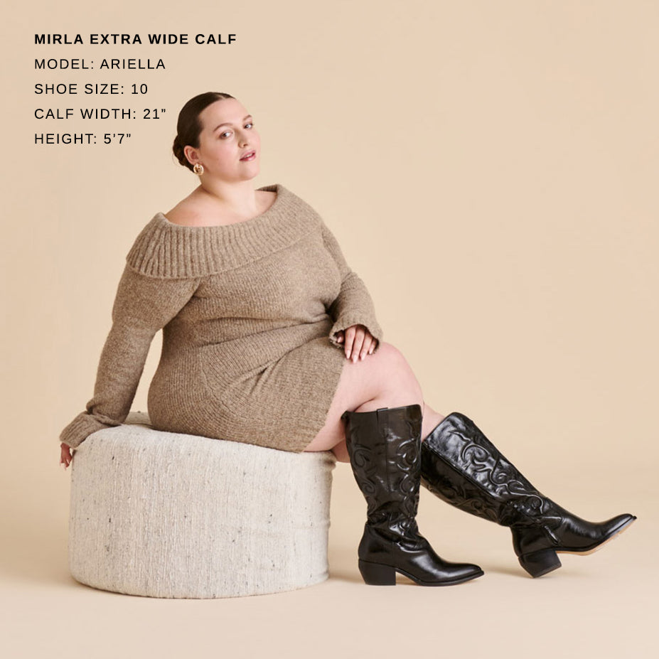 Mirla Black Leather Extra Wide Calf Boots