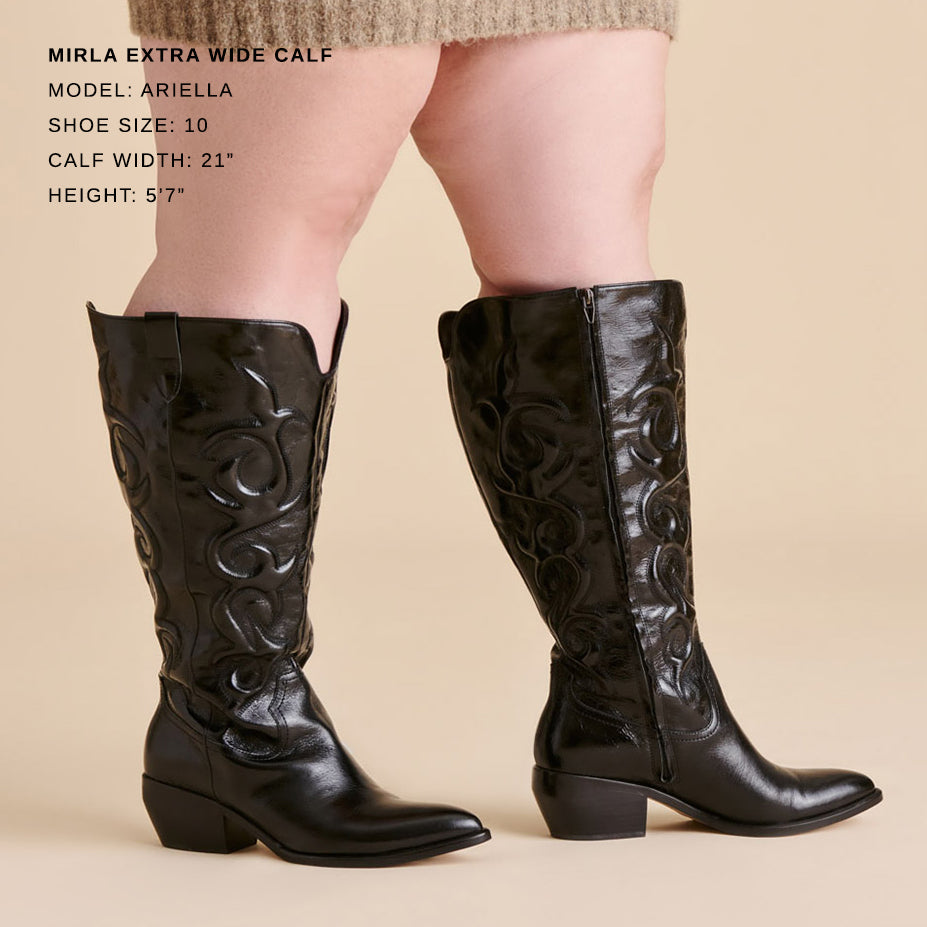 Mirla Black Leather Extra Wide Calf Boots