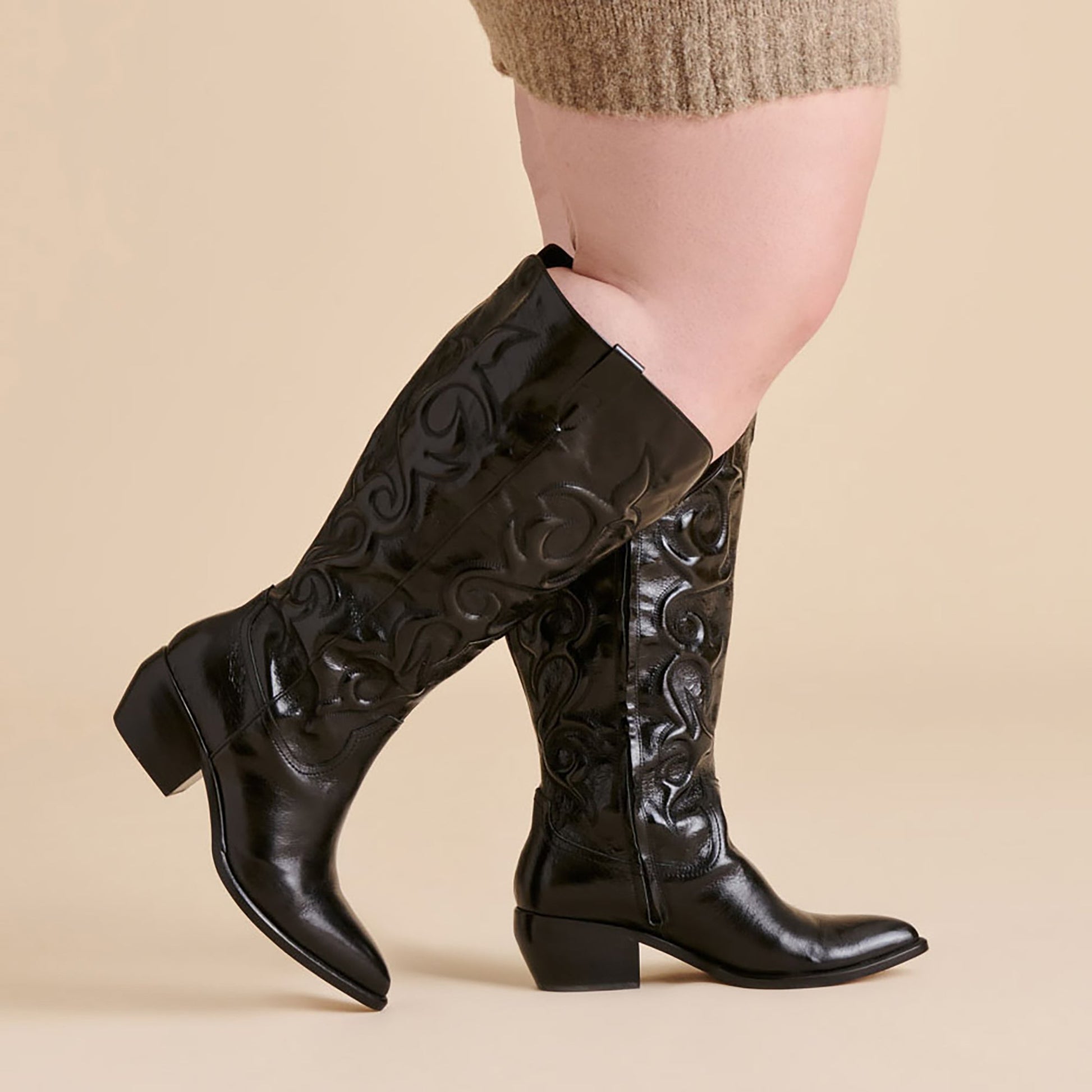 Mirla Black Leather Extra Wide Calf Boots