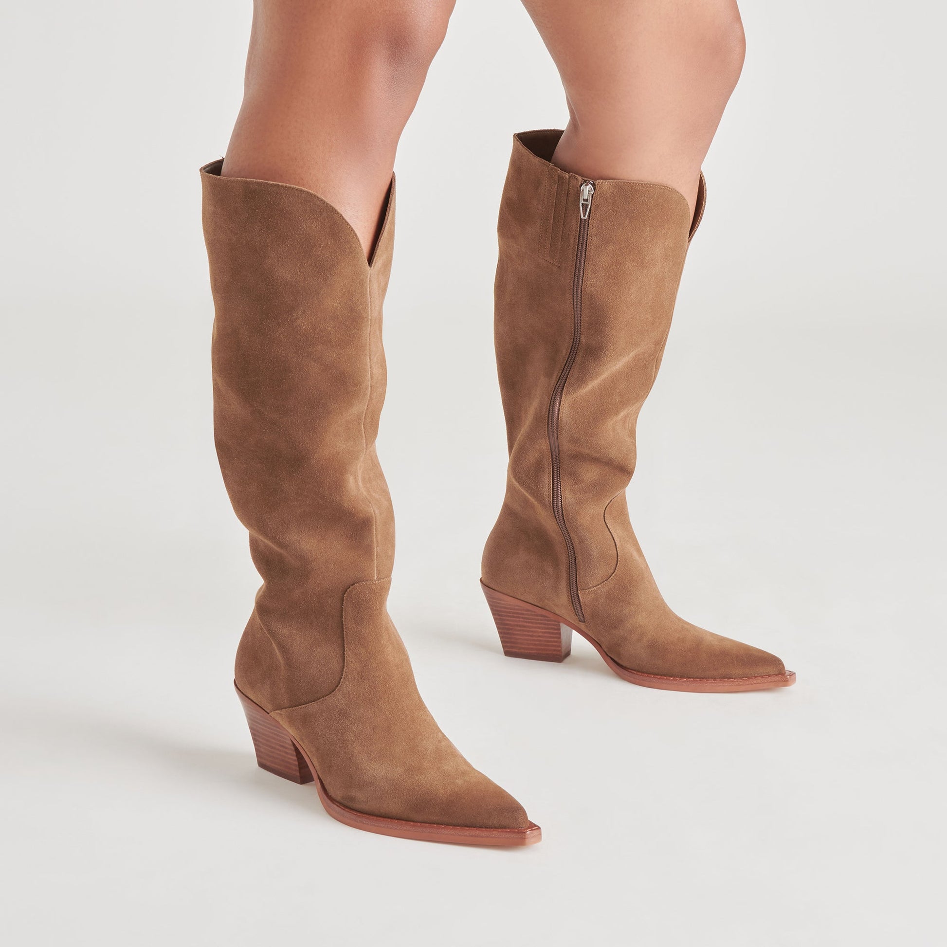 RAJ Wide Calf Boots Brown Suede | Women's Brown Suede Knee-High Boots
 – Dolce Vita