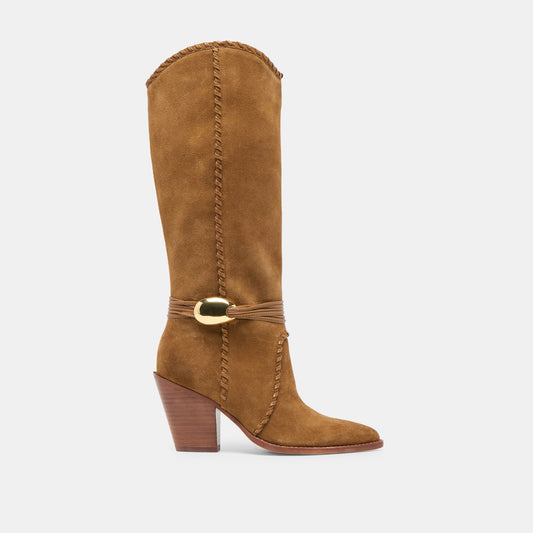 Jody Lt Brown Suede Wide Calf Boots