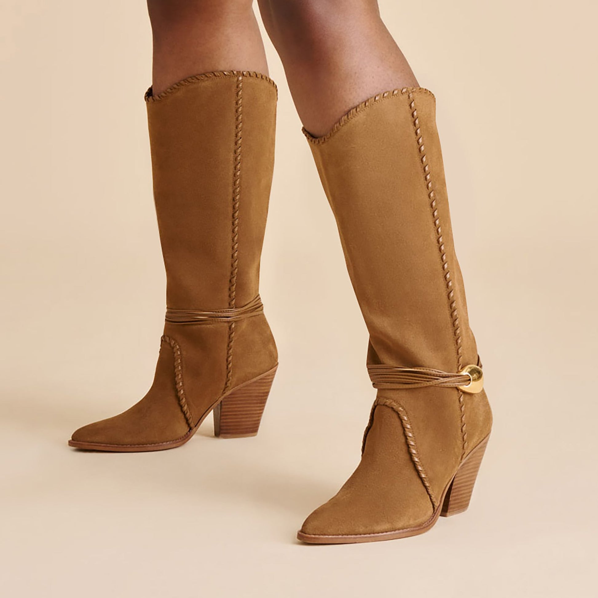 Jody Lt Brown Suede Wide Calf Boots