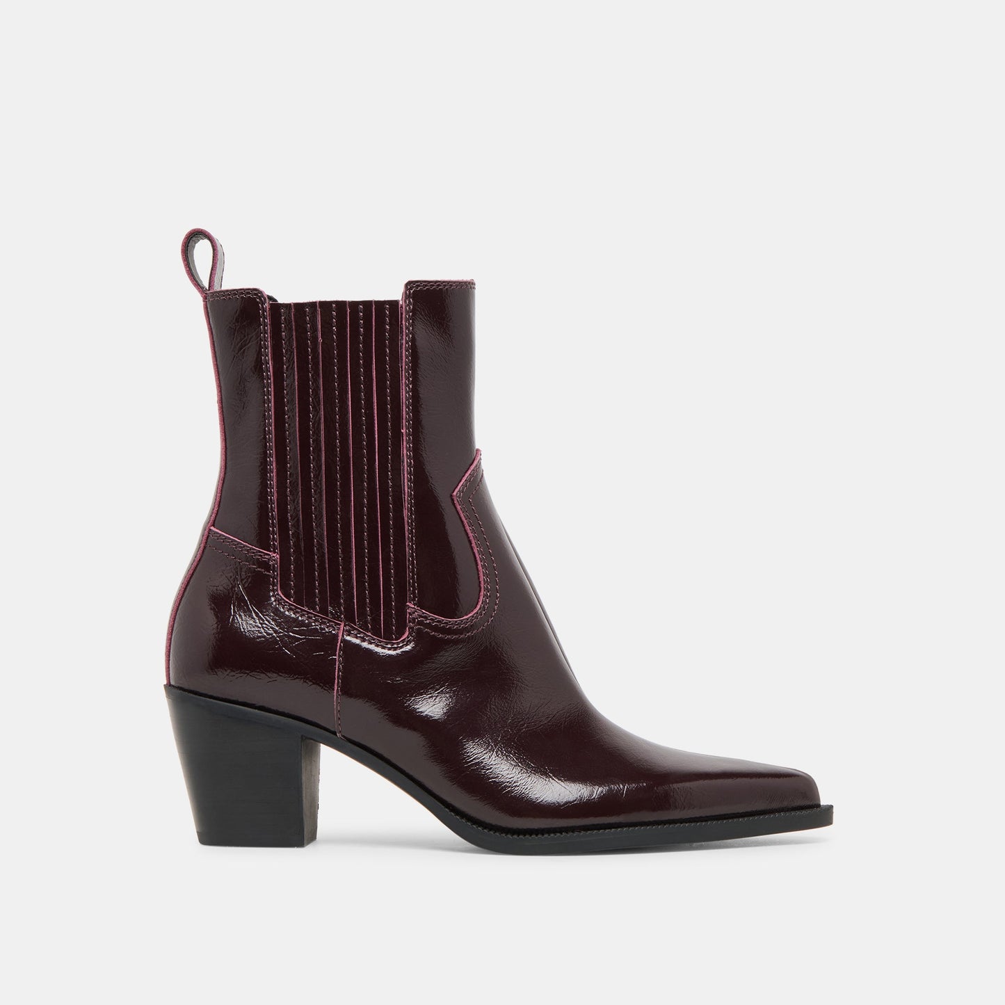 Slim Mulberry Crinkle Patent Booties