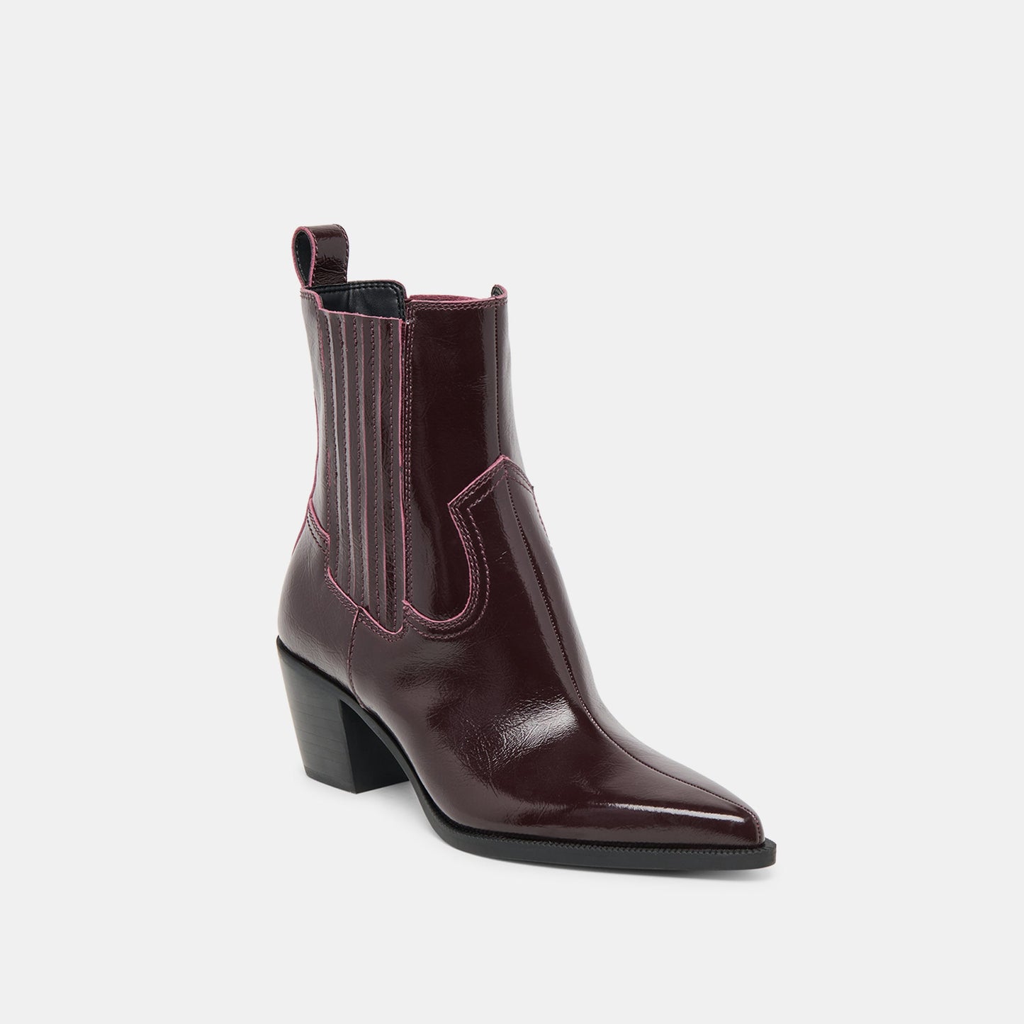 Slim Mulberry Crinkle Patent Booties