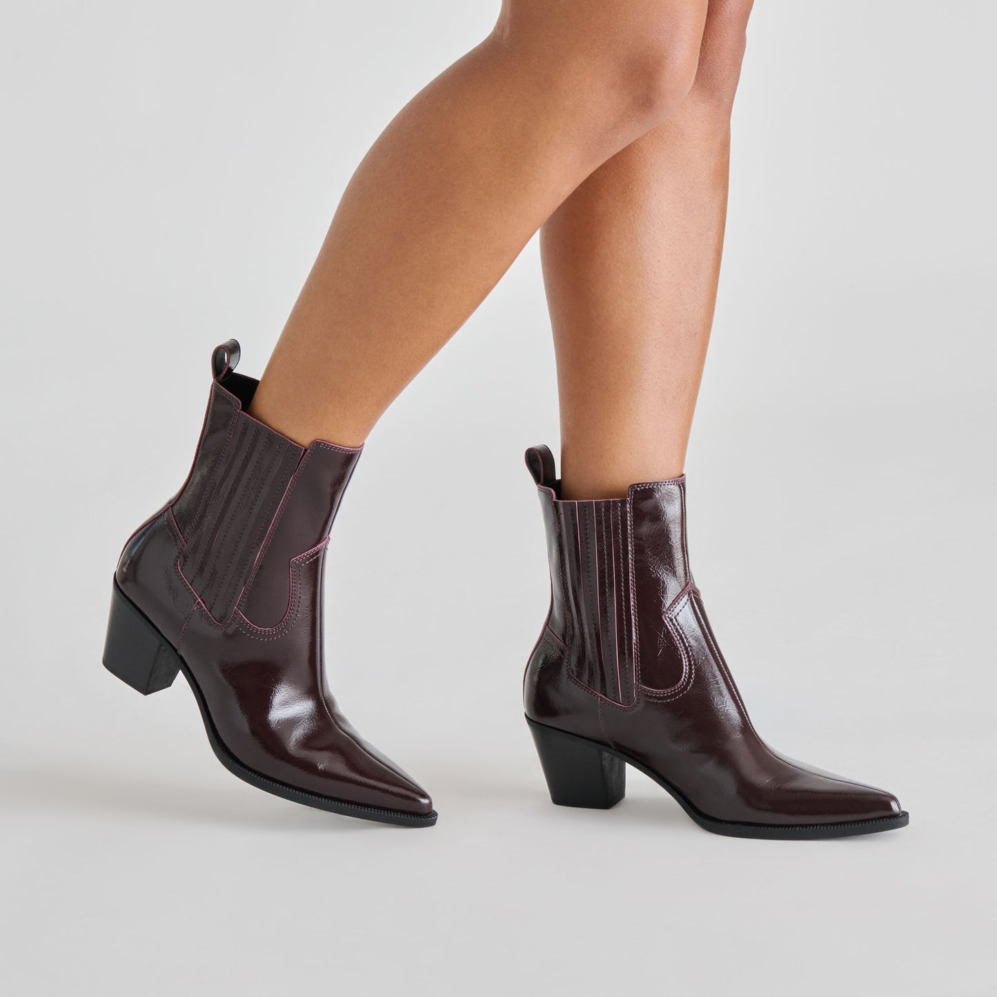Slim Mulberry Crinkle Patent Booties