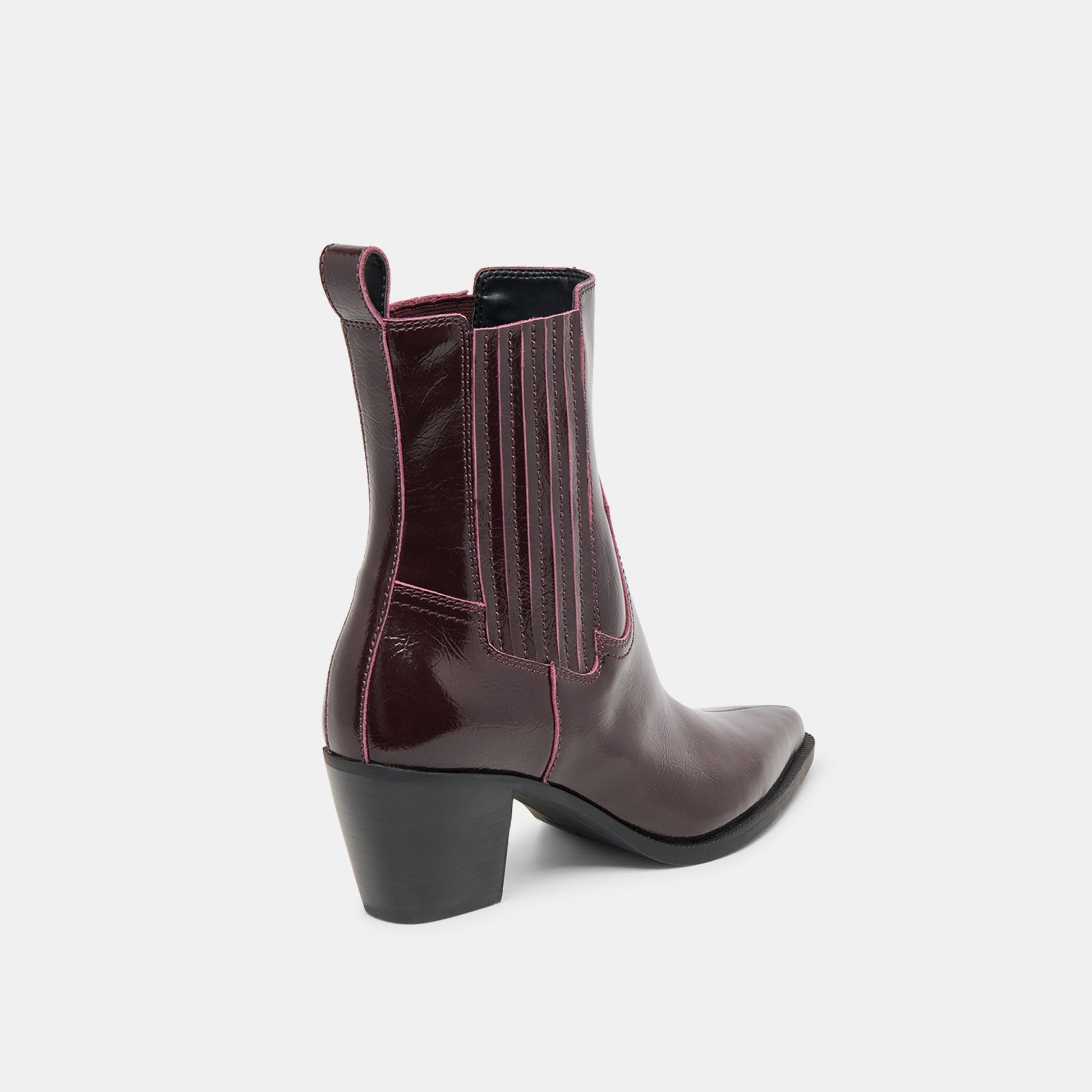 Slim Mulberry Crinkle Patent Booties