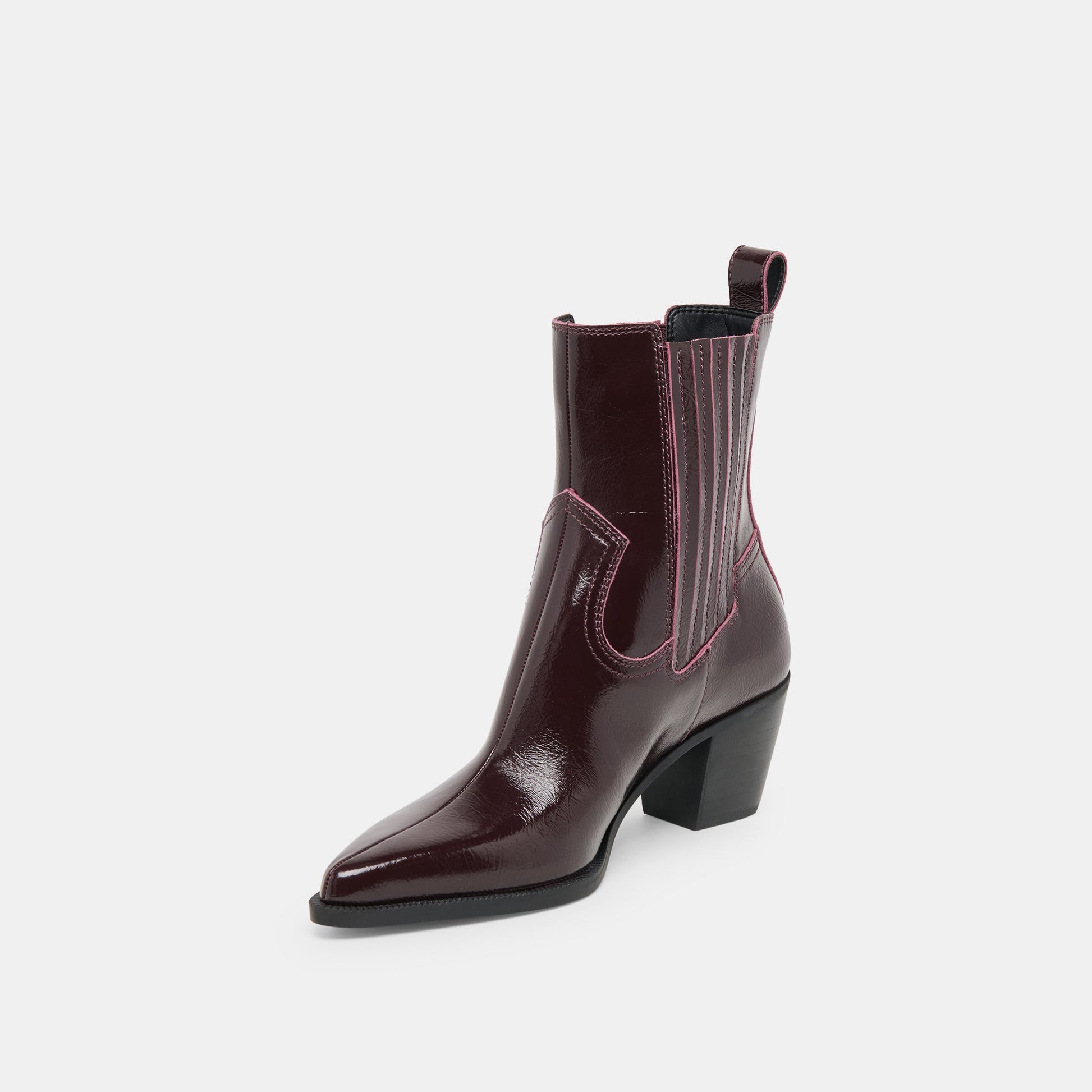 Slim Mulberry Crinkle Patent Booties