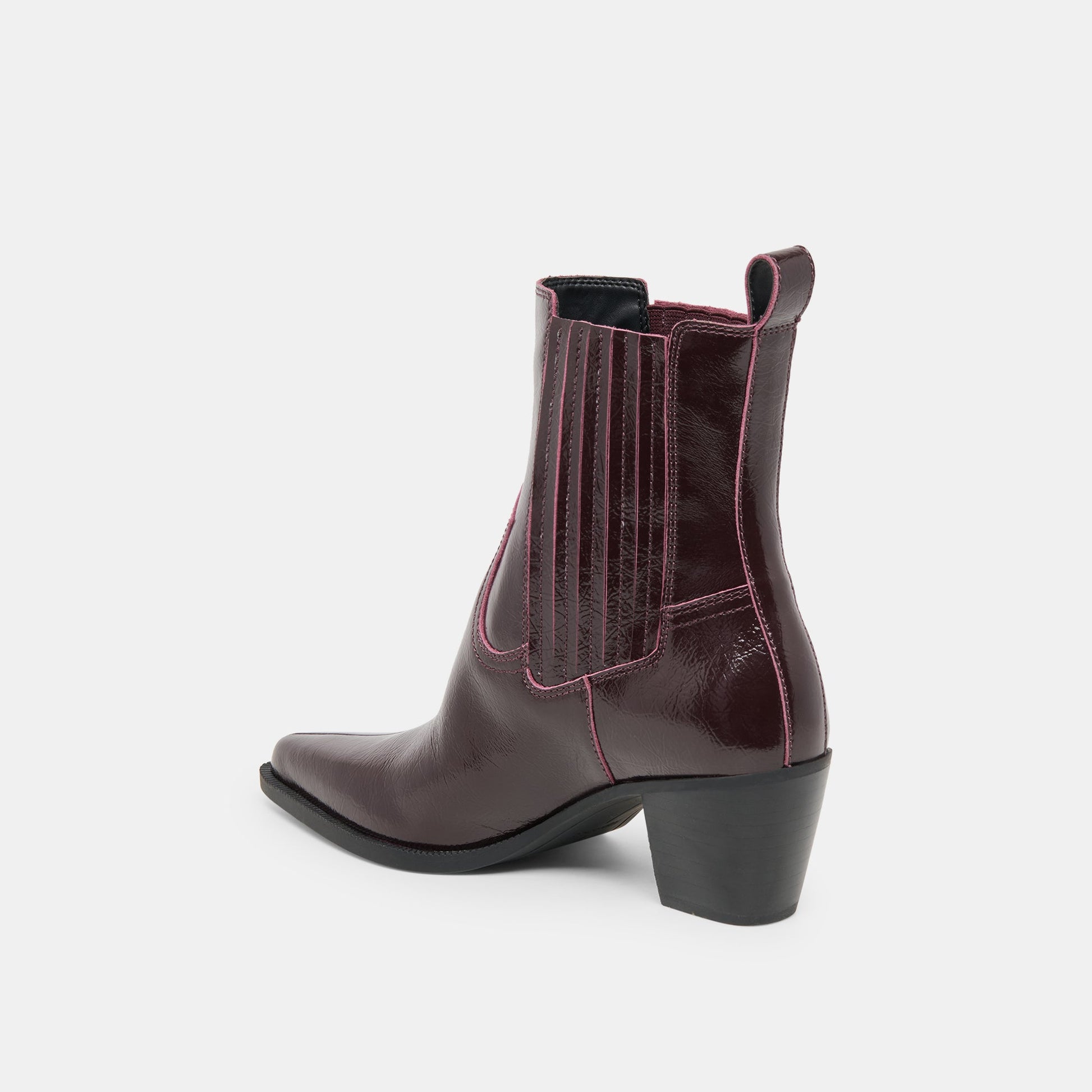 Slim Mulberry Crinkle Patent Booties