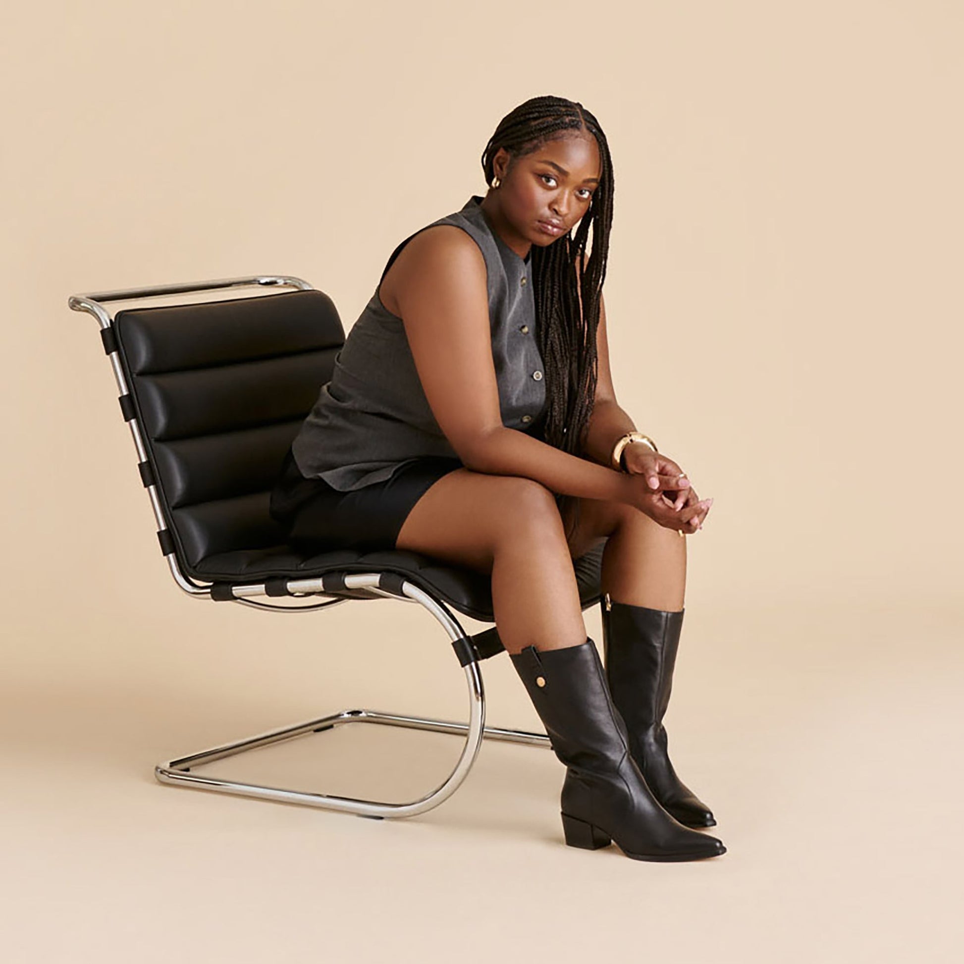 Vern Black Leather Wide Calf Boots