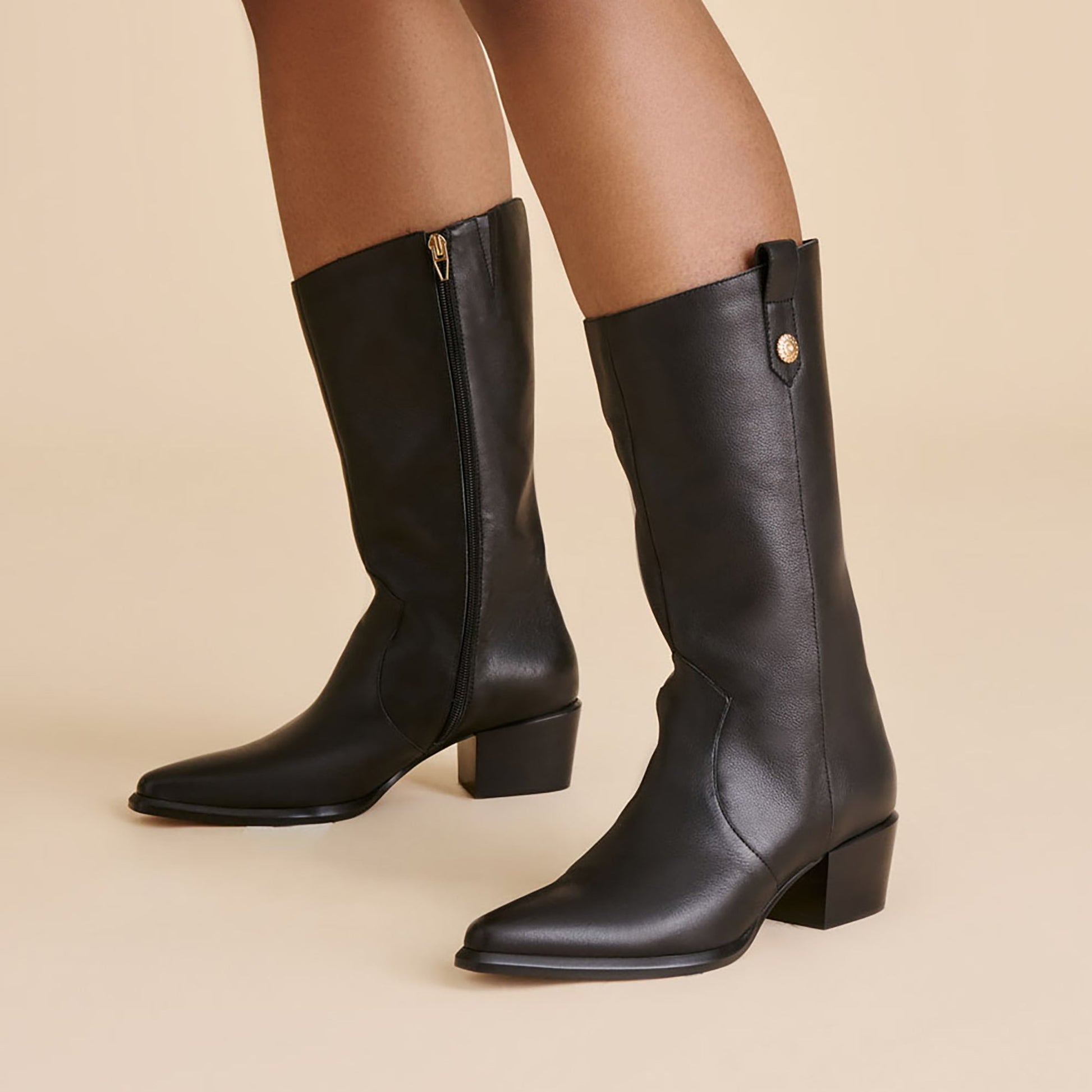 Vern Black Leather Wide Calf Boots