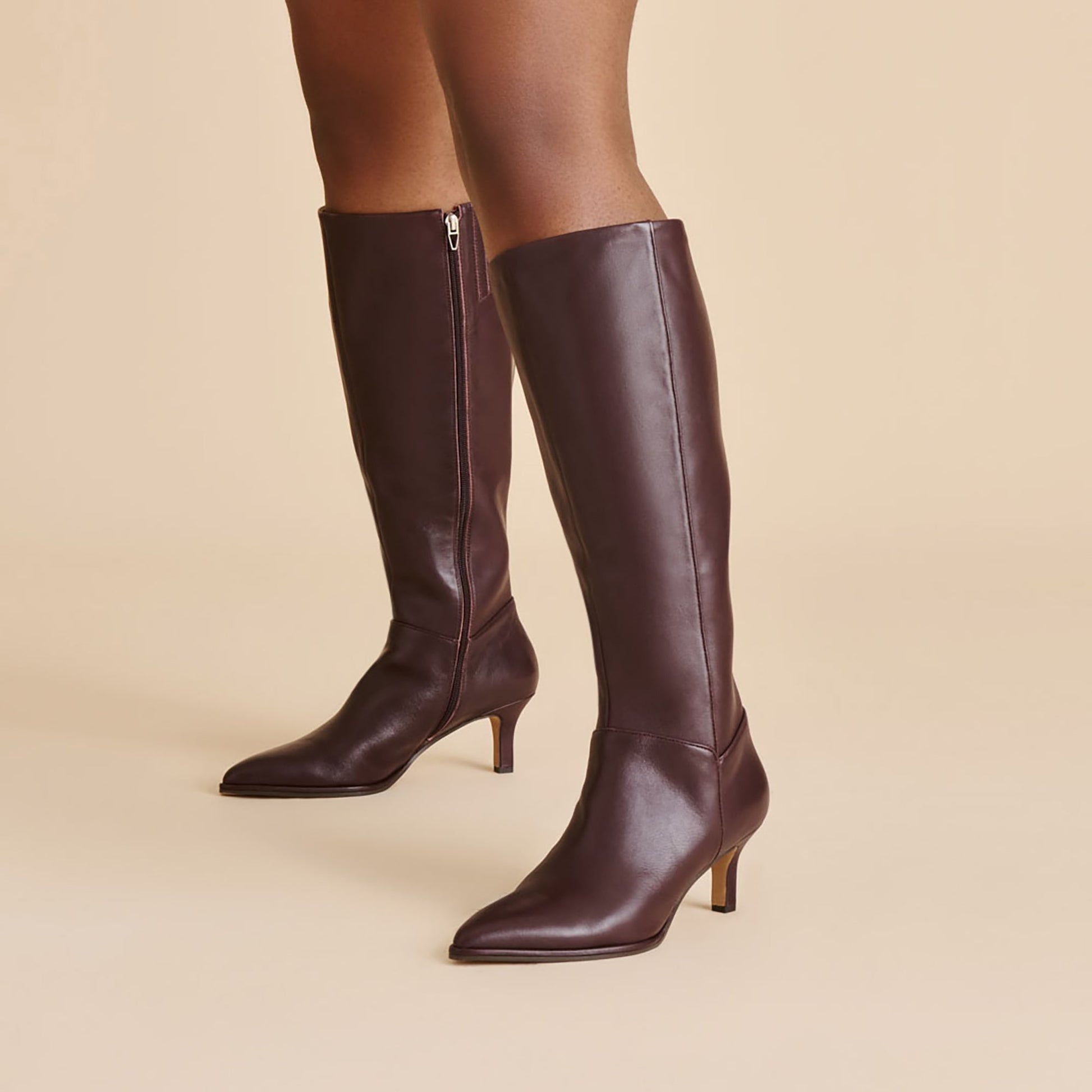 Aldy Mulberry Leather Wide Calf Boots