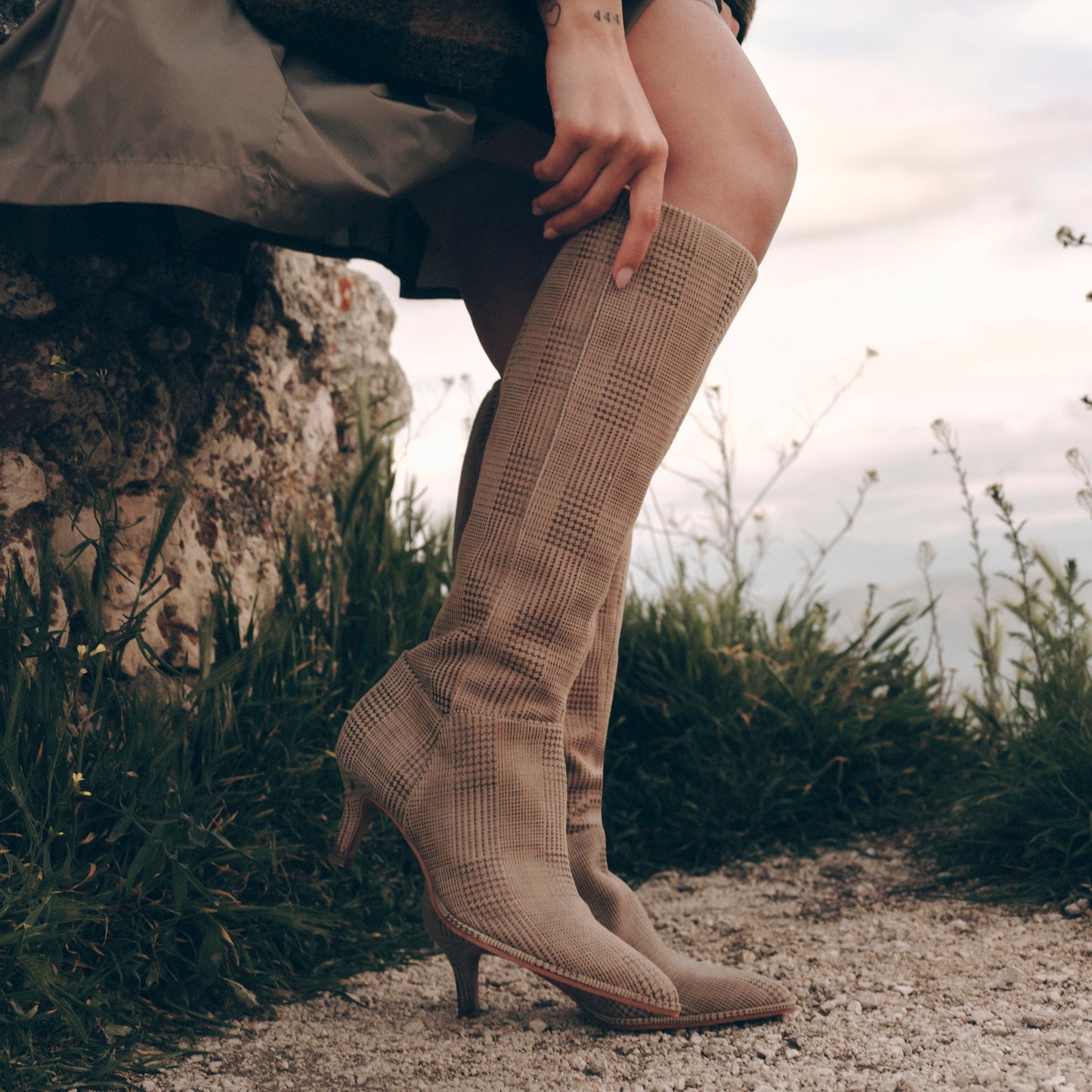 Aldy Herringbone Printed Suede Boots