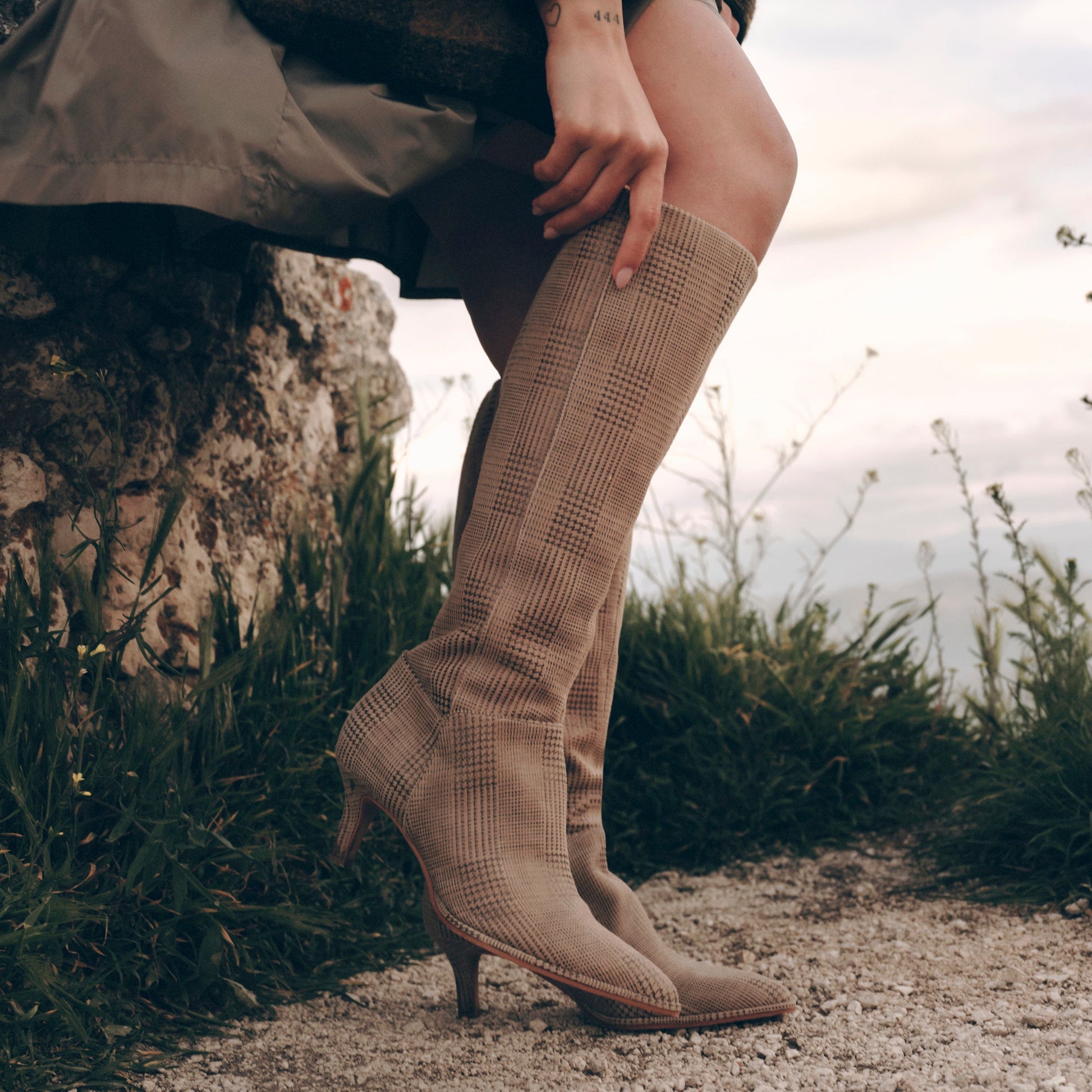 Aldy Herringbone Printed Suede Boots