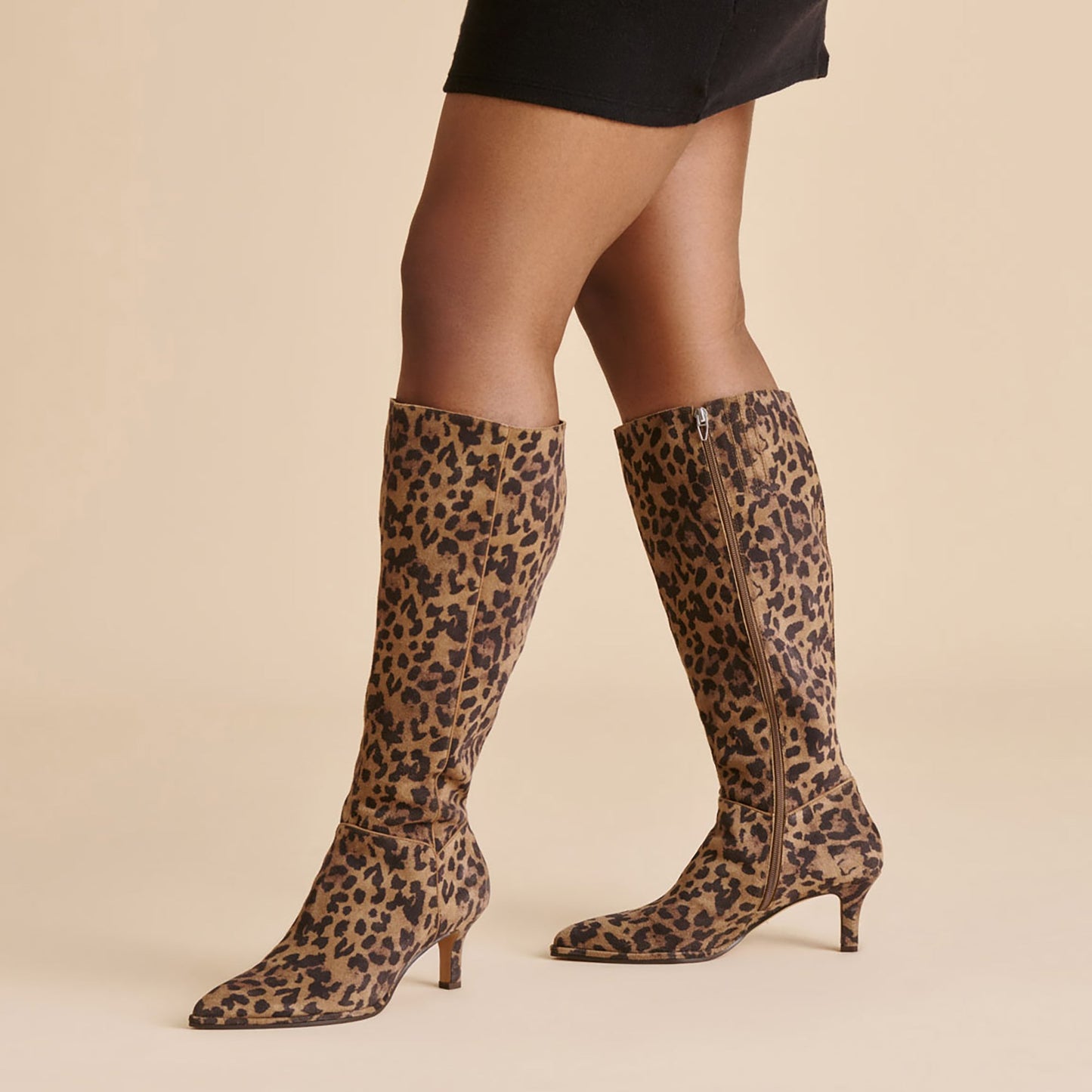 Aldy Brown Leopard Printed Suede Wide Calf Boots