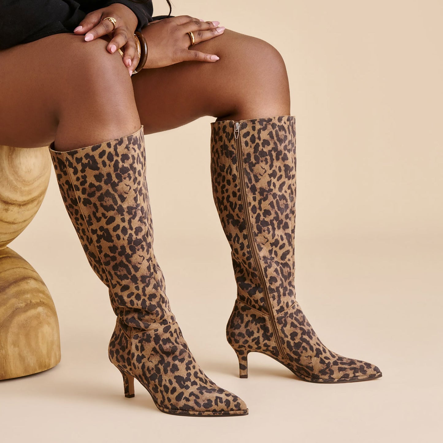 Aldy Brown Leopard Printed Suede Wide Calf Boots