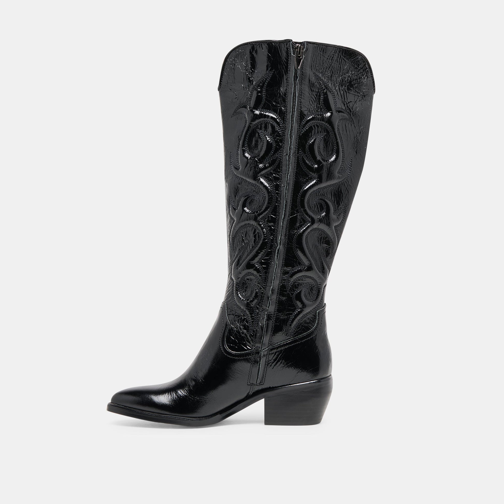 Mirla Black Leather Wide Calf Boots