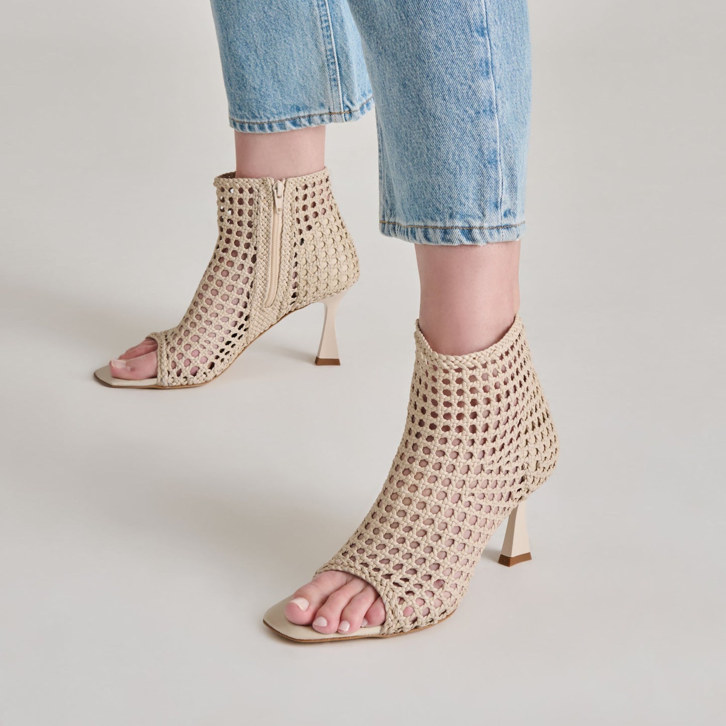 Quin Bone Woven Leather Heels