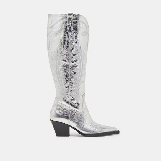 Ryatt Extra Wide Calf Silver Boots | Distressed Leather Boots
 – Dolce Vita