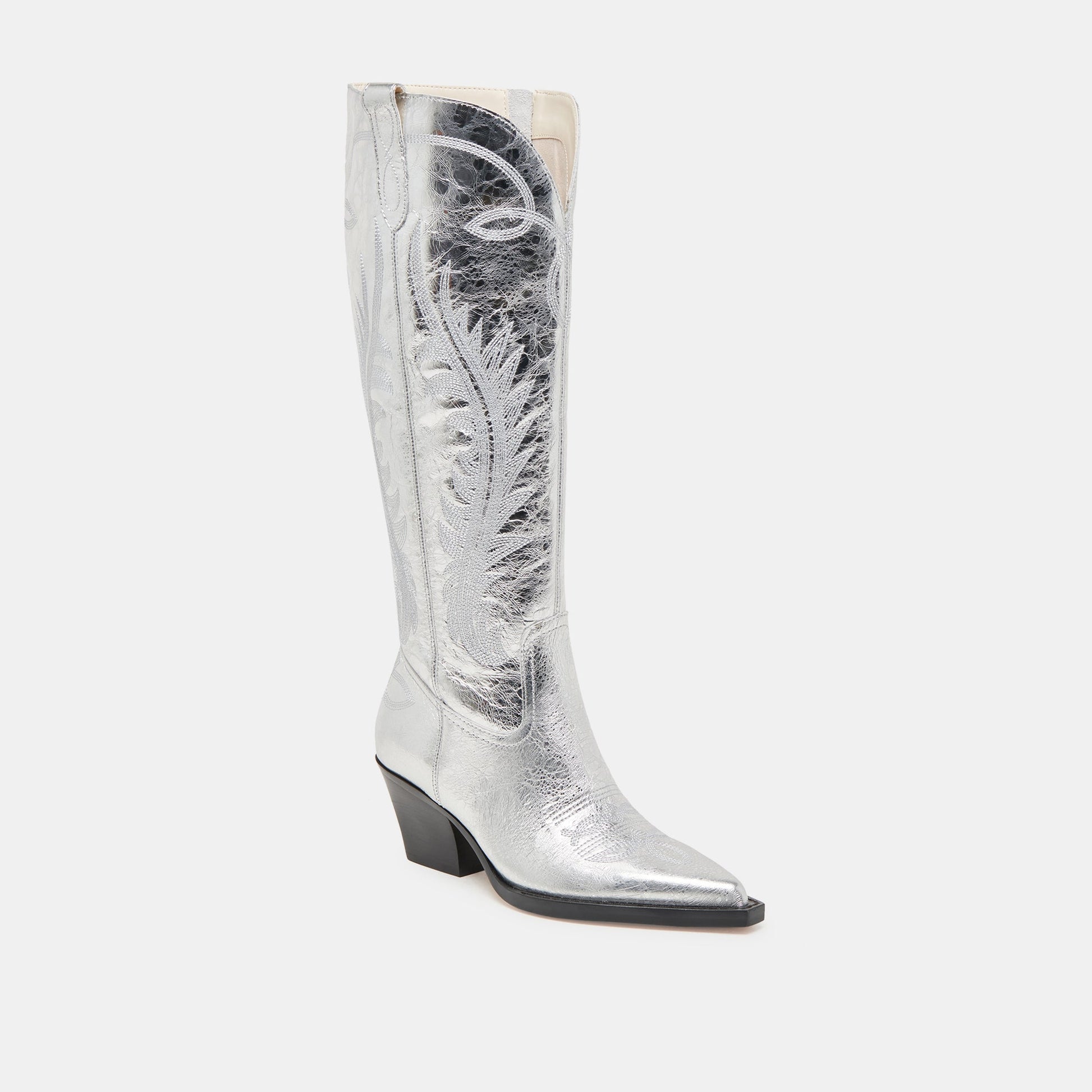 Ryatt Extra Wide Calf Silver Boots | Distressed Leather Boots
 – Dolce Vita