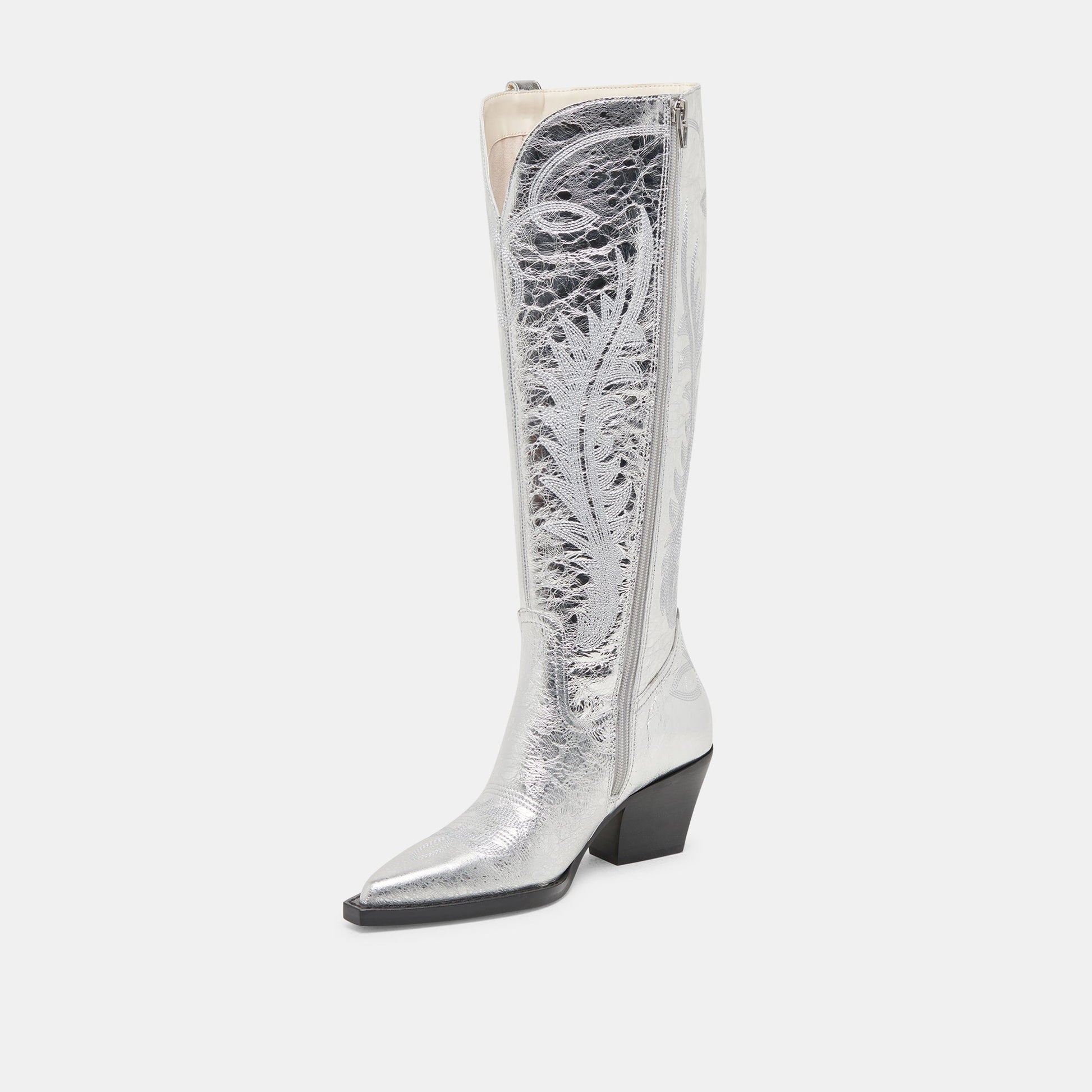 Ryatt Extra Wide Calf Silver Boots | Distressed Leather Boots
 – Dolce Vita