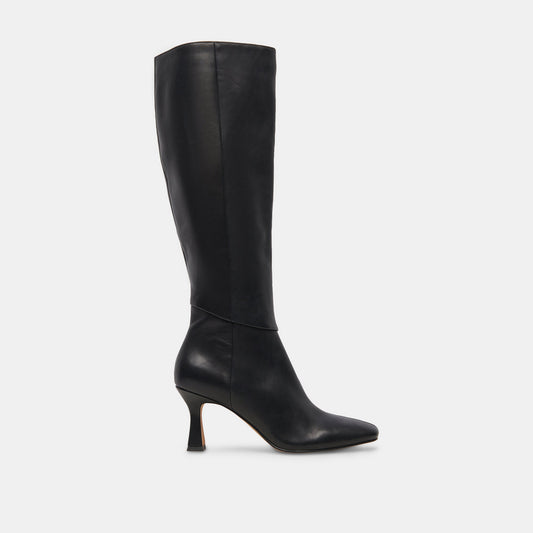 Gyra Wide Calf Black Leather Boots | Black Knee-High Wide Calf Boots
 – Dolce Vita