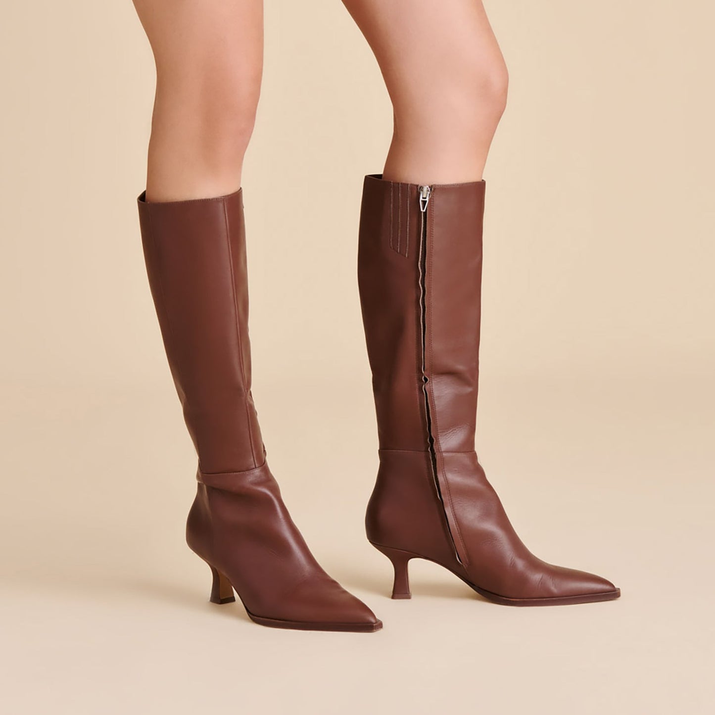Auggie Chocolate Leather Narrow Calf Boots